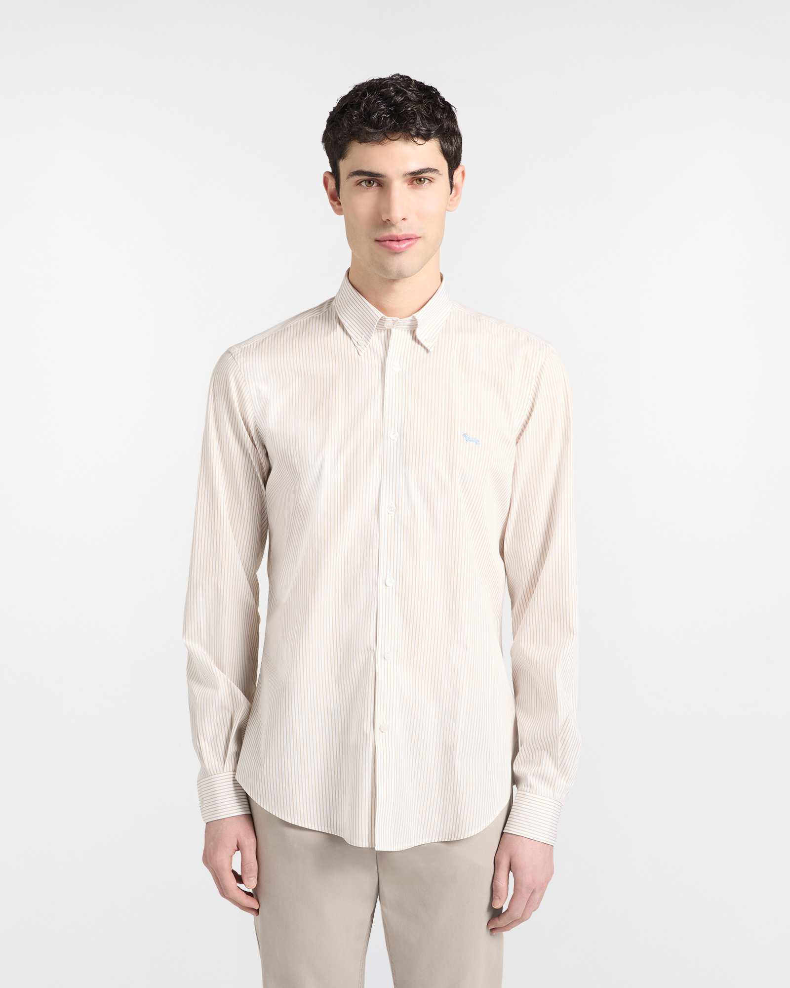 Narrow-fit striped shirt, Beige, large