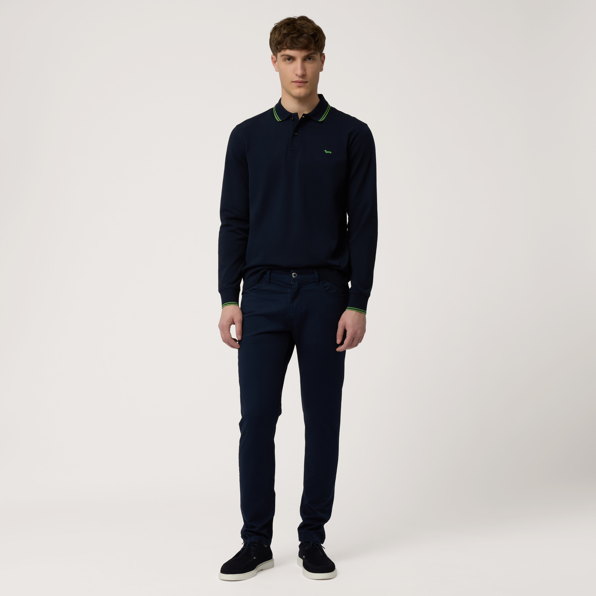 Cotton Blend Slim Pants, Navy Blue, large image number 3