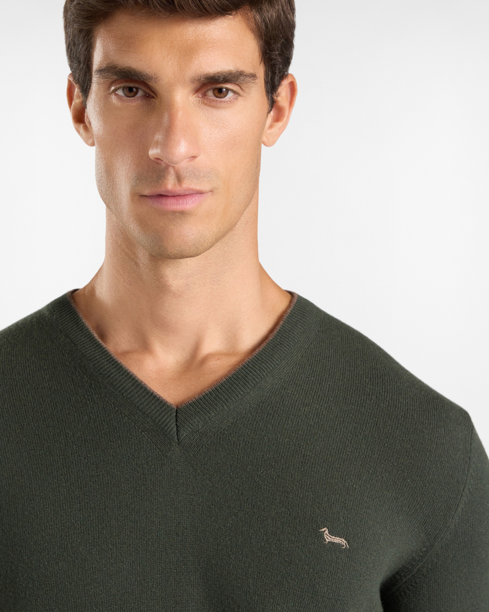 Men's regular fit V-neck sweater in a  wool and cashmere blend, SPORT GREEN, large image number 2