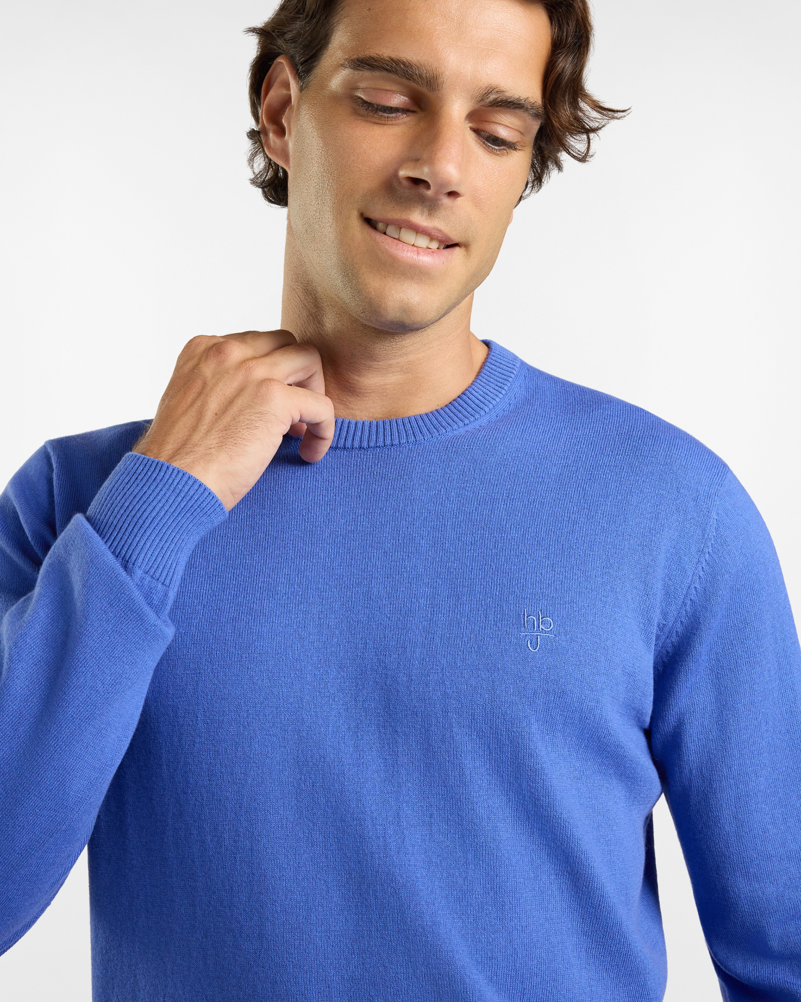 Maglia girocollo HBJ Uomo basico in misto lana e cashmere, ORTENSIA, large