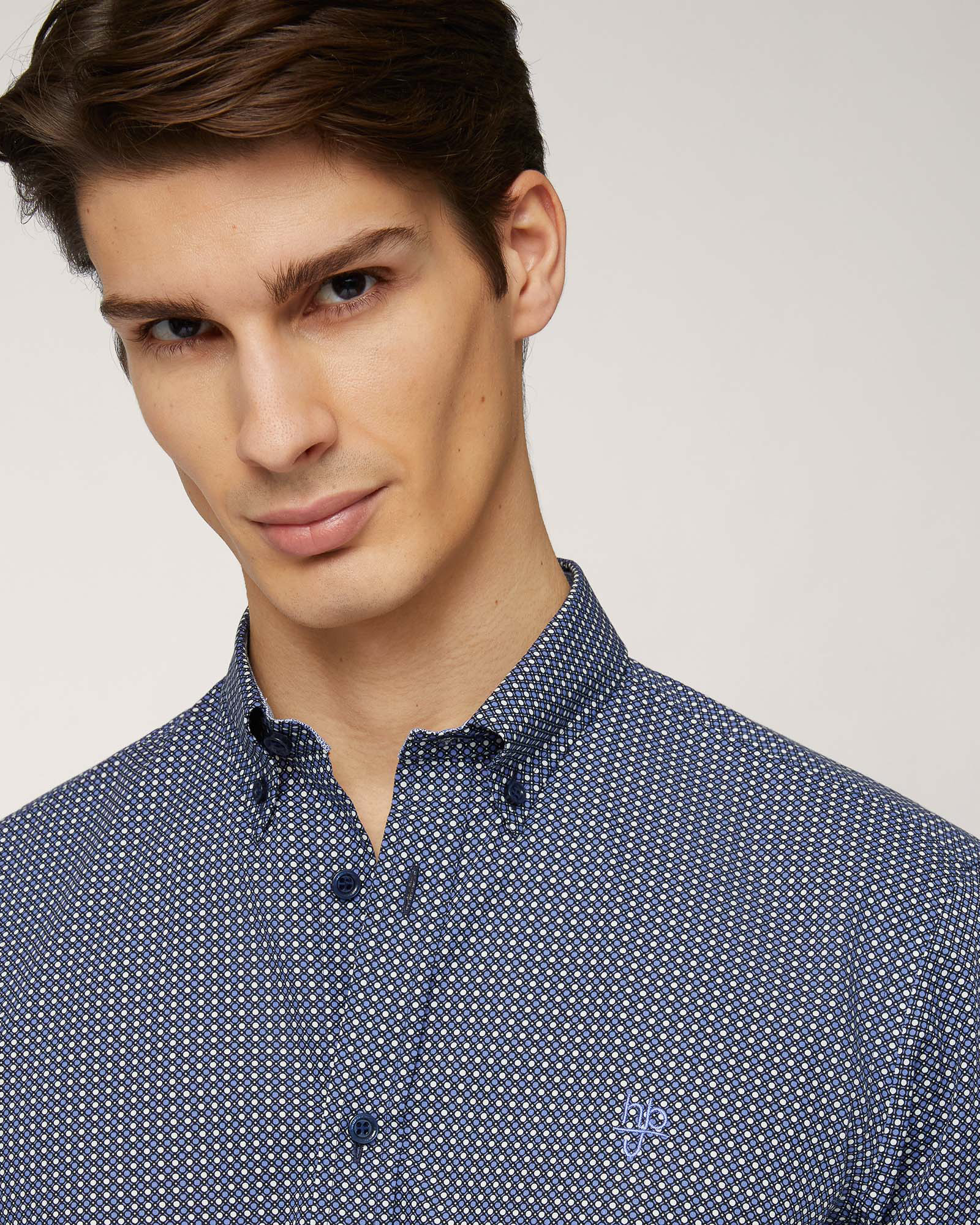 Camicia In Cotone Micromotivo, Blu Scuro, large image number 2
