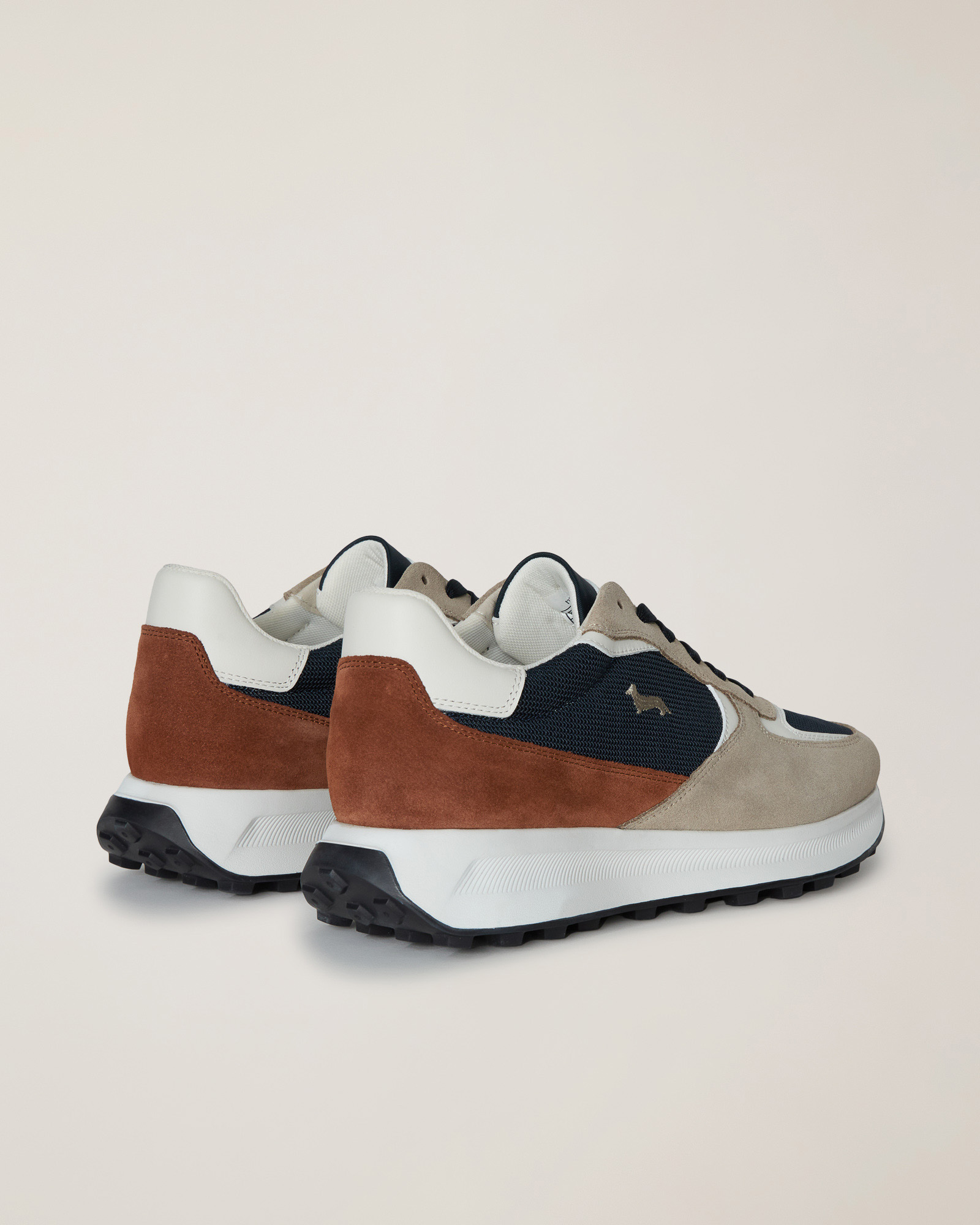 Mixed-Material Sneaker, Beige/Blue, large image number 2