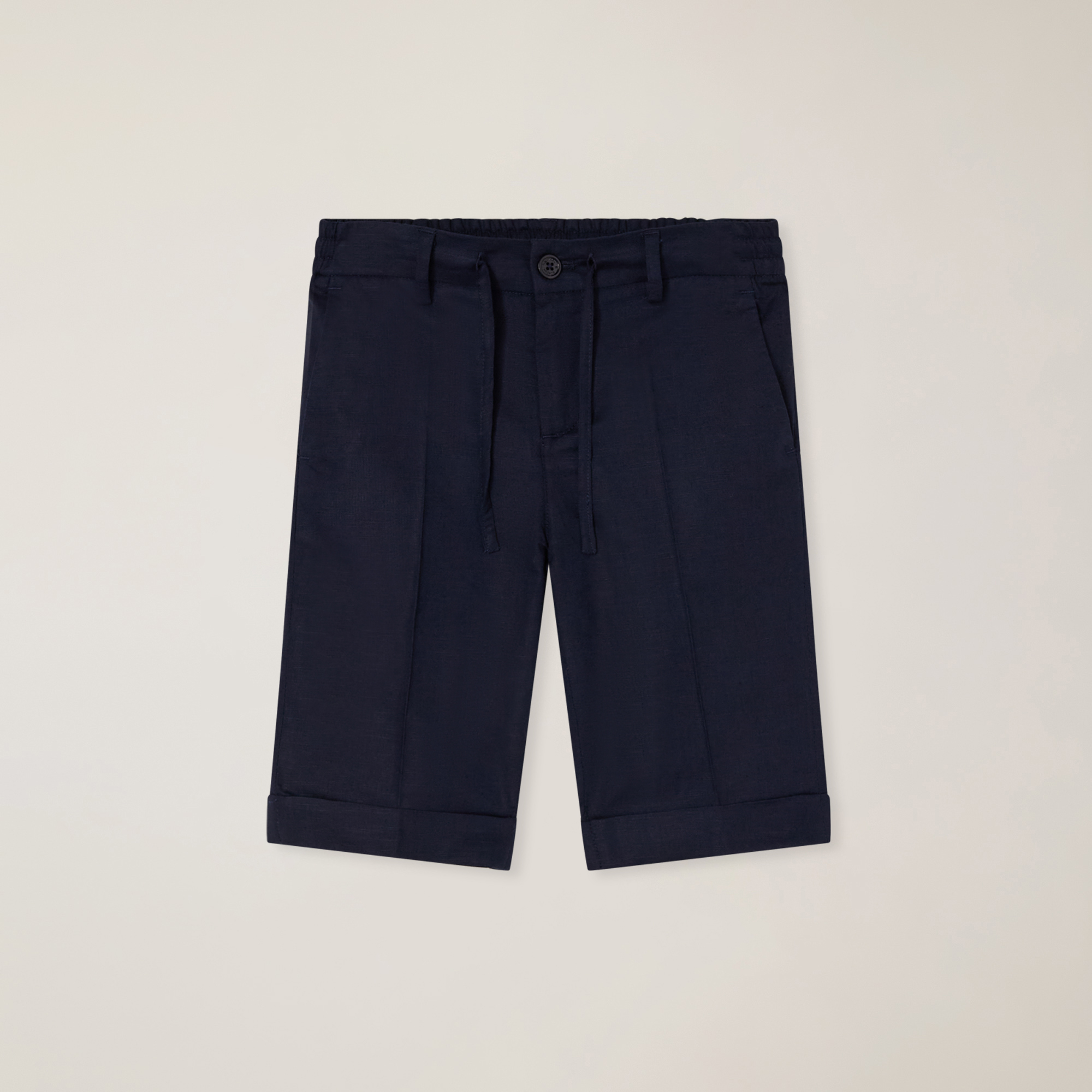 Linen-blend bermuda shorts with drawstring, Navy Blue, large image number 0