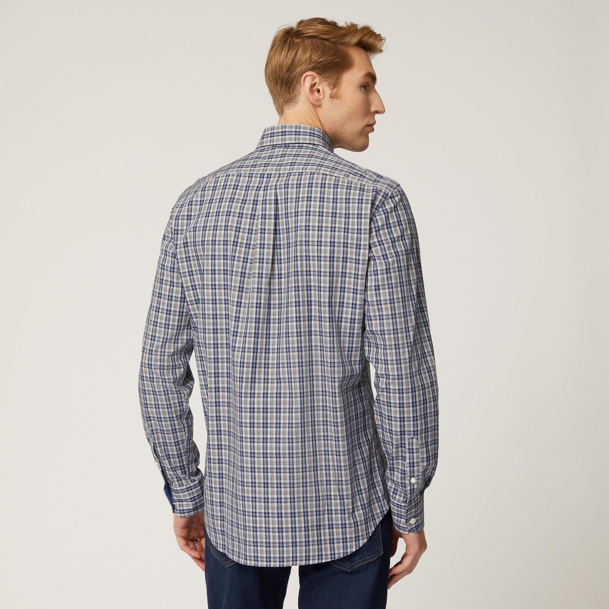 Camicia Con Motivo A Quadri  In Cotone, Grigio Acciaio, large image number 1