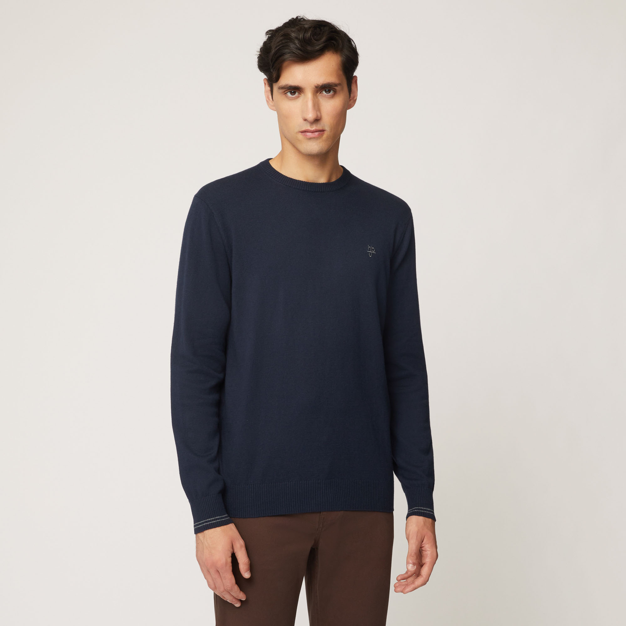 Pullover Girocollo Con Dettaglio A Contrasto Sui Polsi, Light Blue, large image number 0