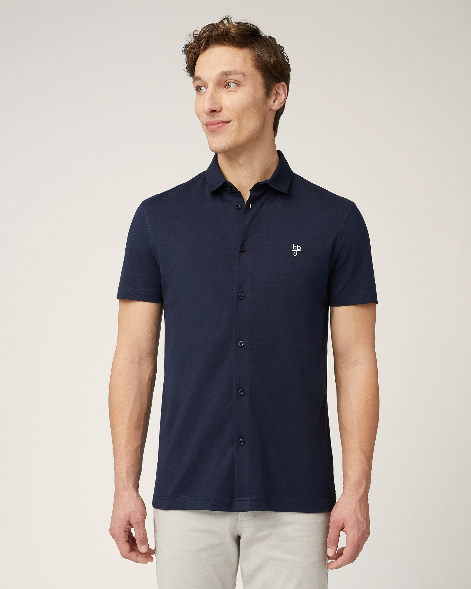 Polo-Camicia In Cotone, Blu Scuro, large