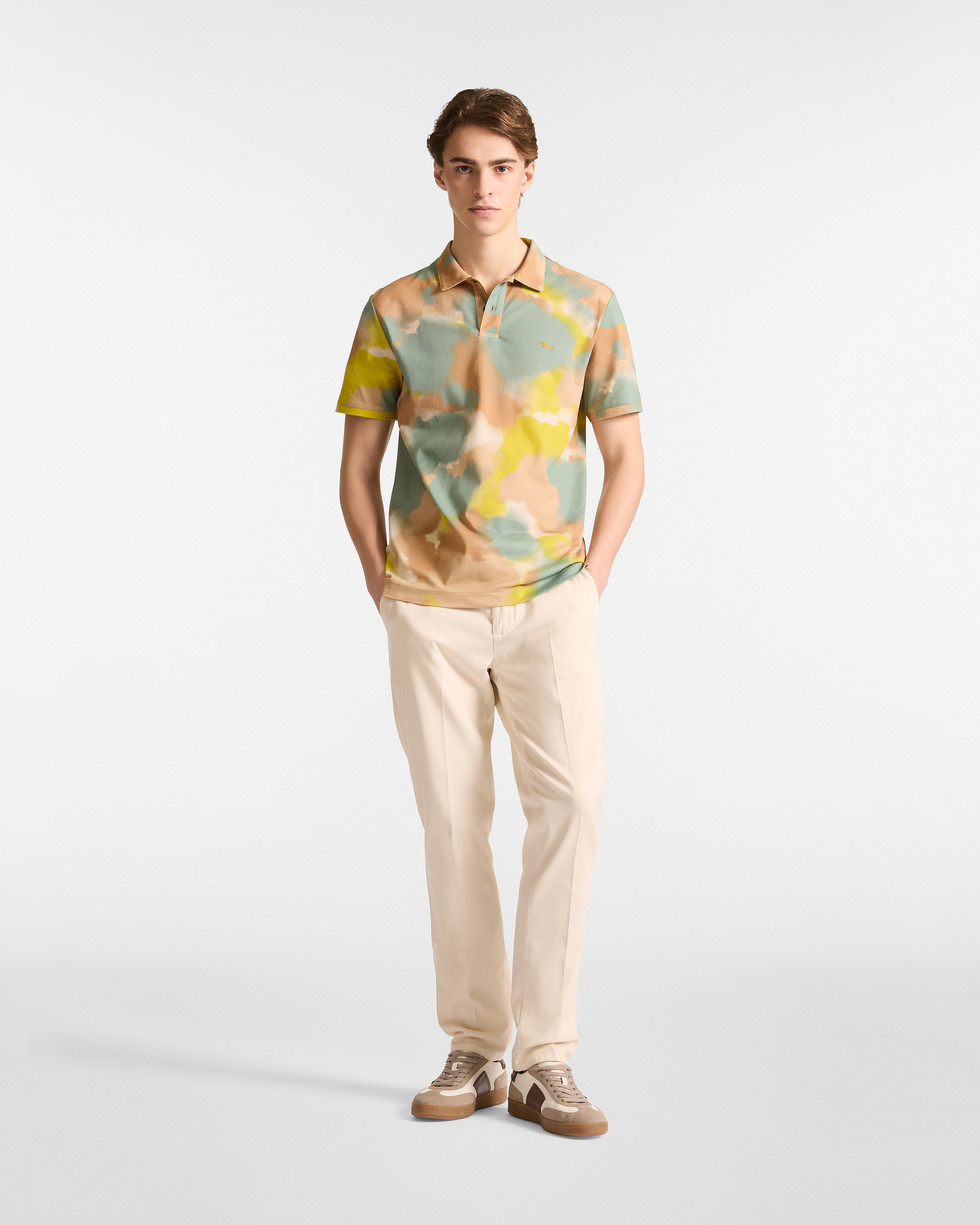 Cotton Polo with Camouflage Print, Light Green, large image number 3