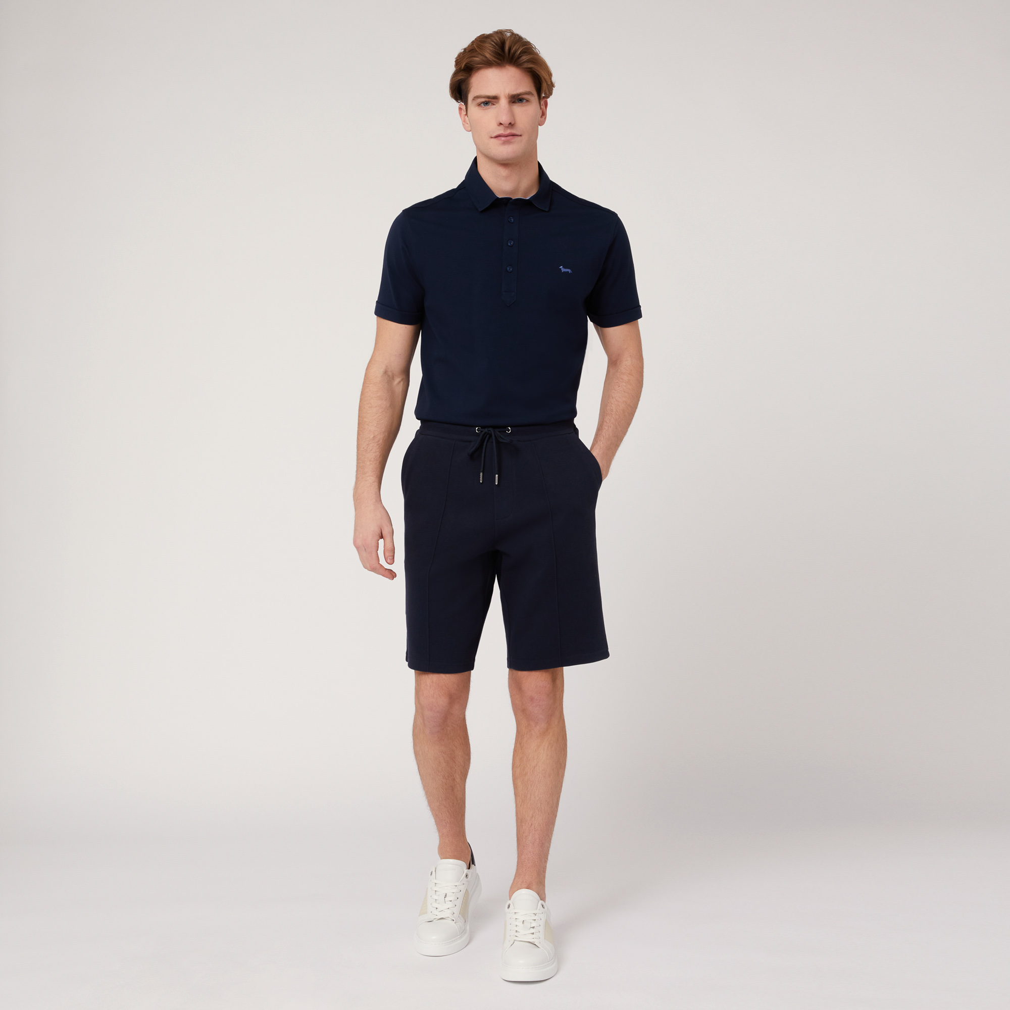 Shorts In Cotone Stretch Con Tasca Posteriore, Blu Navy, large image number 3