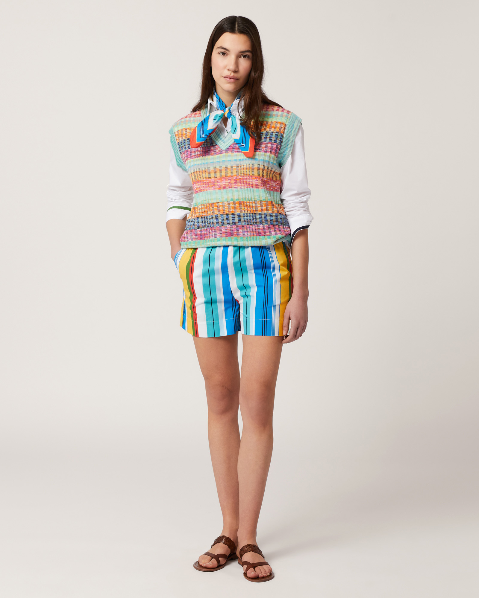 Multicolor Ribbed Vest, Light Green, large image number 3