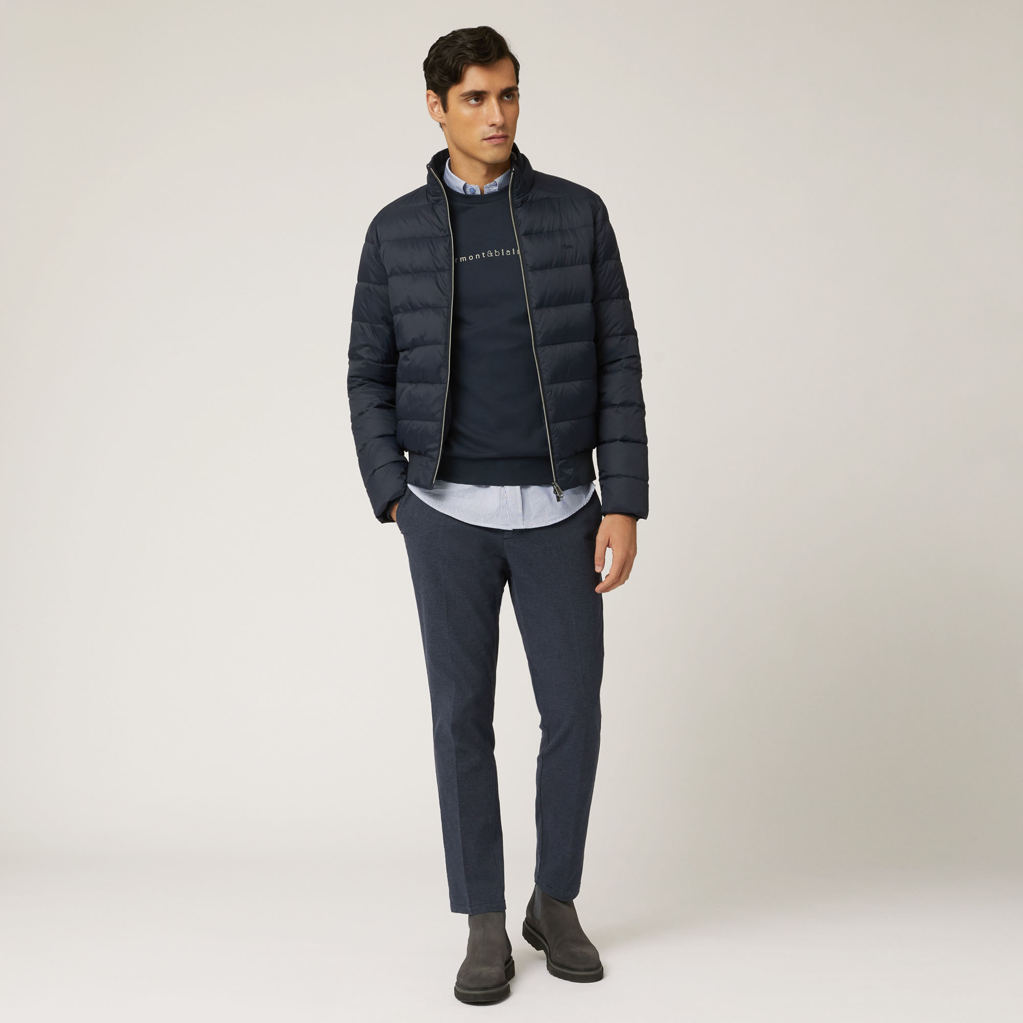 Bomber Con Fondo In Costina Elastica, Blu Navy, large image number 3