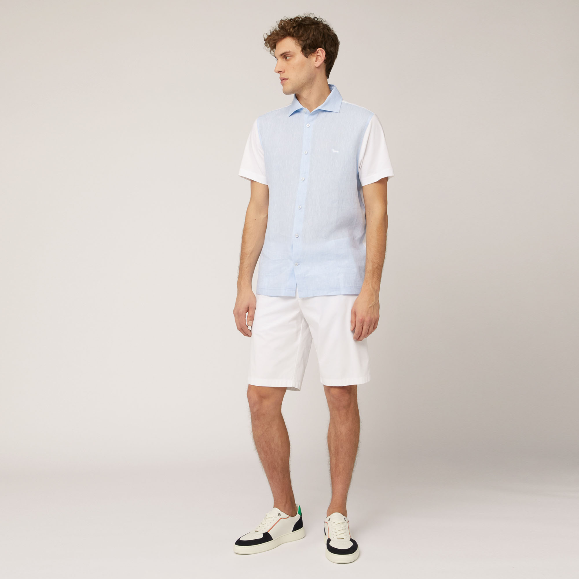 Polo Camicia In Cotone E Lino, Bianco, large image number 3