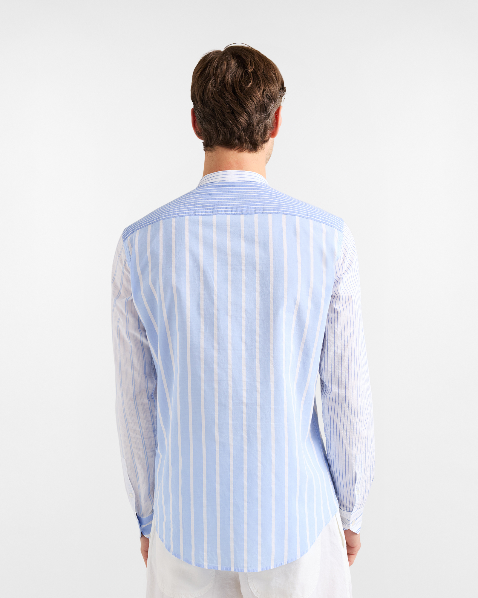 Men's striped patchwork shirt with mandarin collar, Celeste, large image number 2