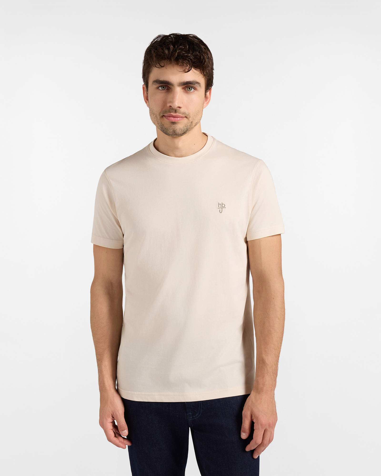 T-shirt HBJ Uomo Narrow Fit in puro cotone bianco naturale