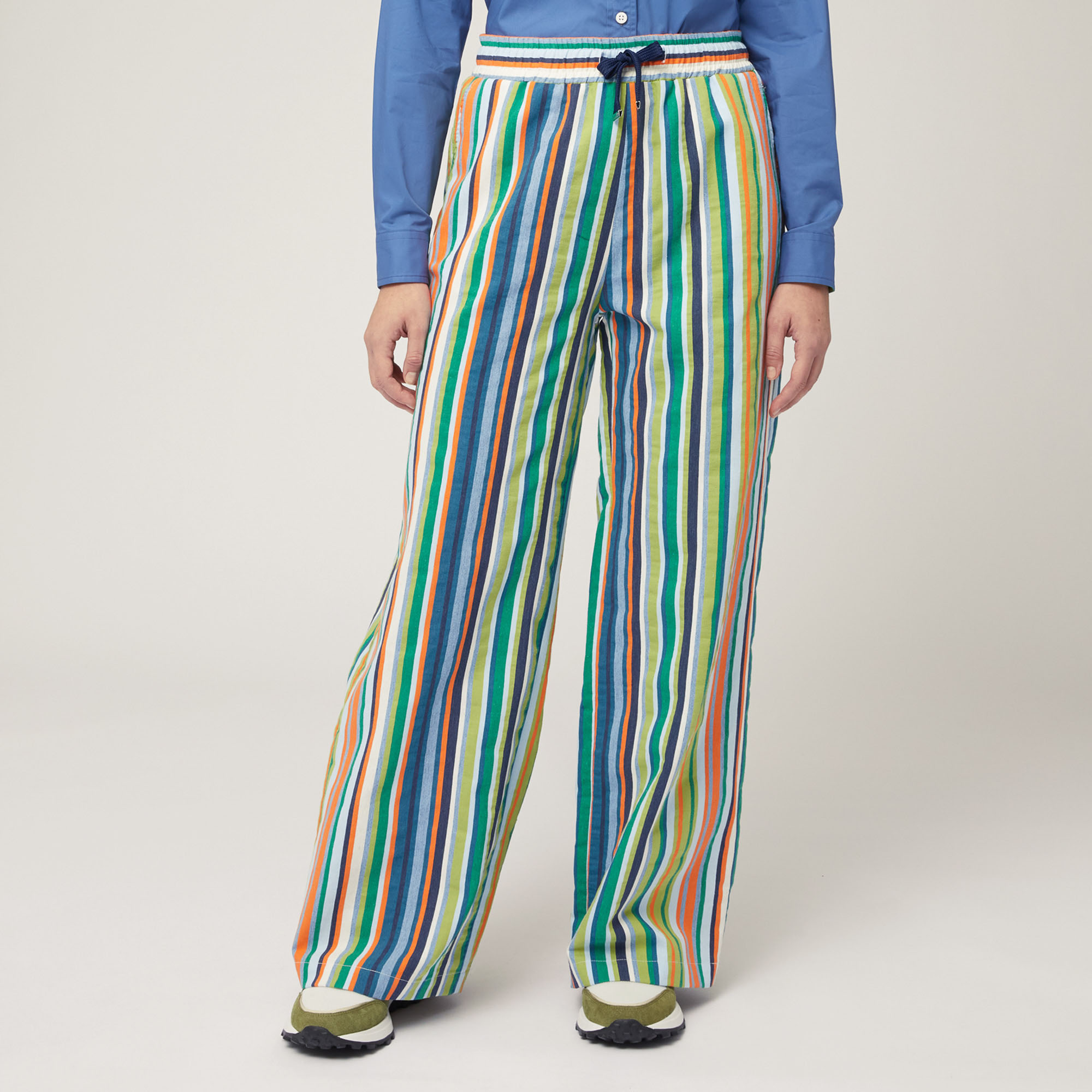 Striped Trousers with Laces, Green, large