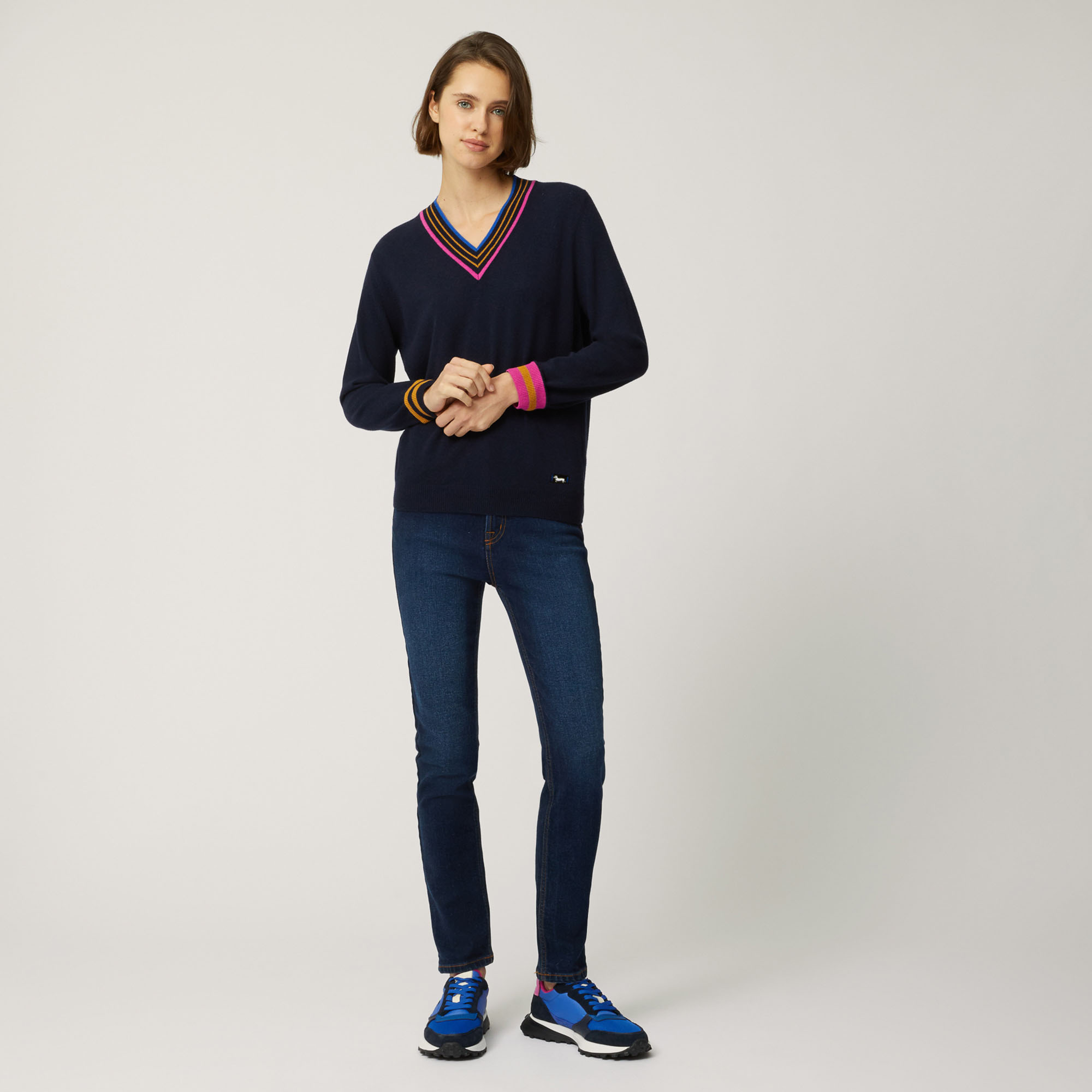 Cashmere Pullover With Striped Details, Blue, large image number 3