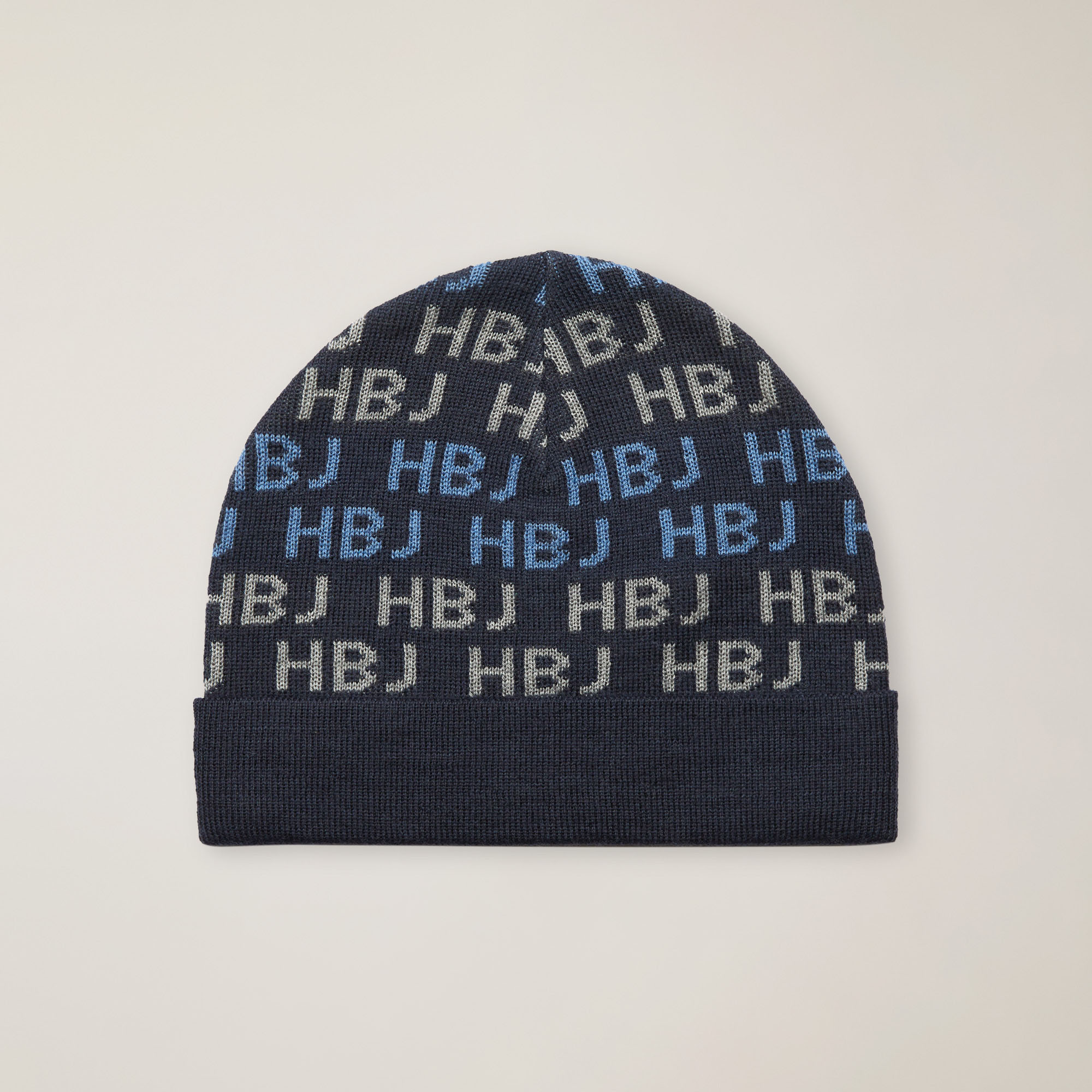 Berretto In Misto Lana Con Logo Hbj All-Over, Light Blue, large image number 0