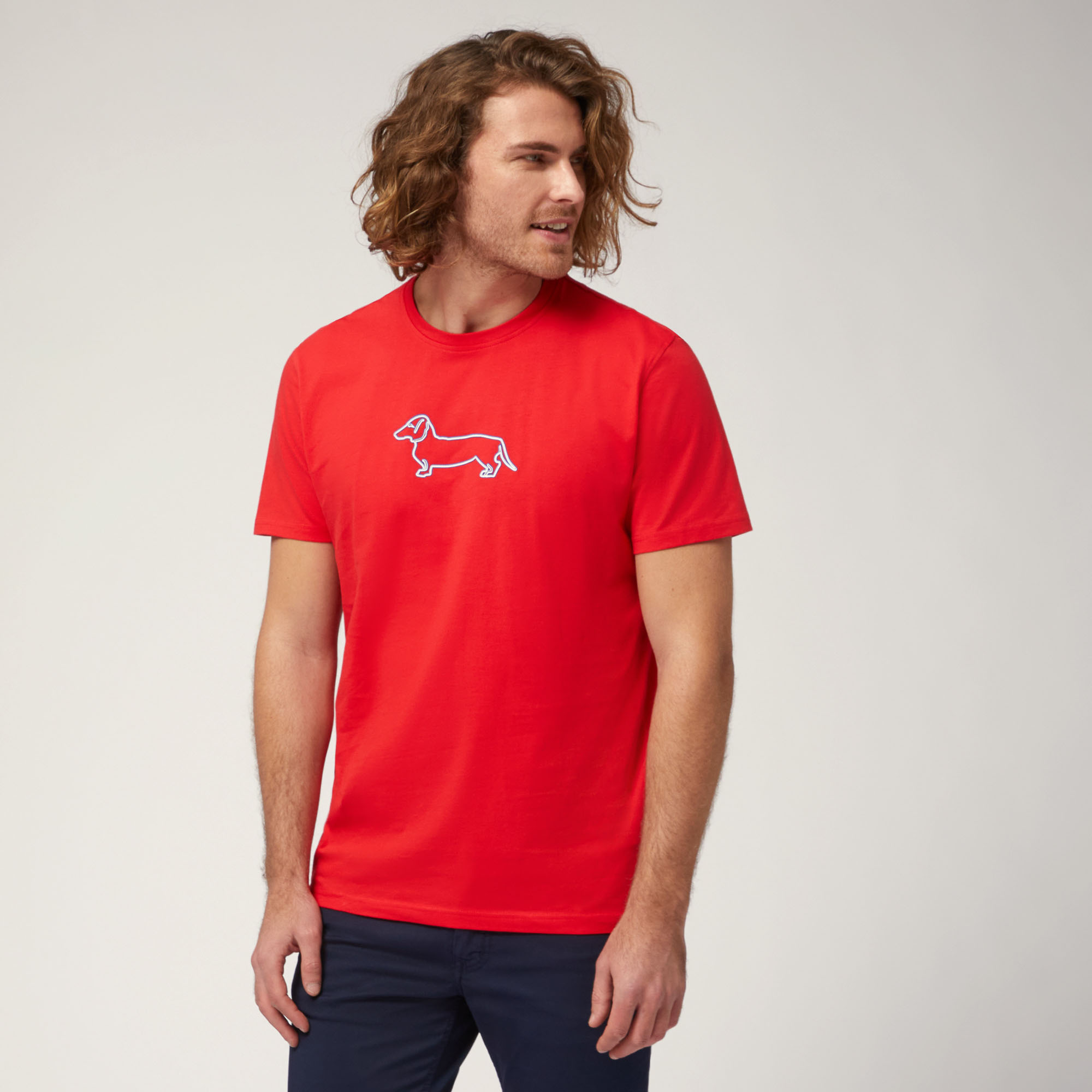 T-Shirt Con Stampa Bassotto 3D, Rosso Chiaro, large