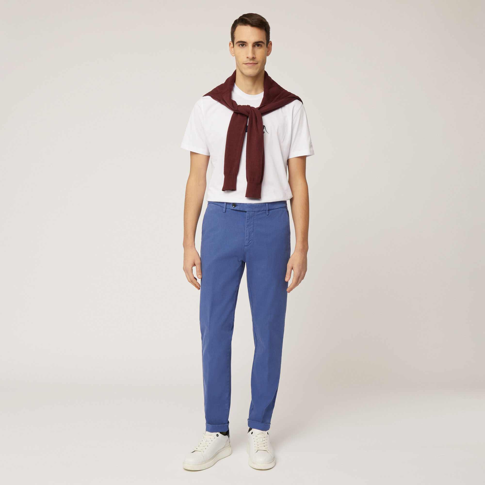 Pantalone In Cotone Stretch, Blu Chiaro, large image number 3
