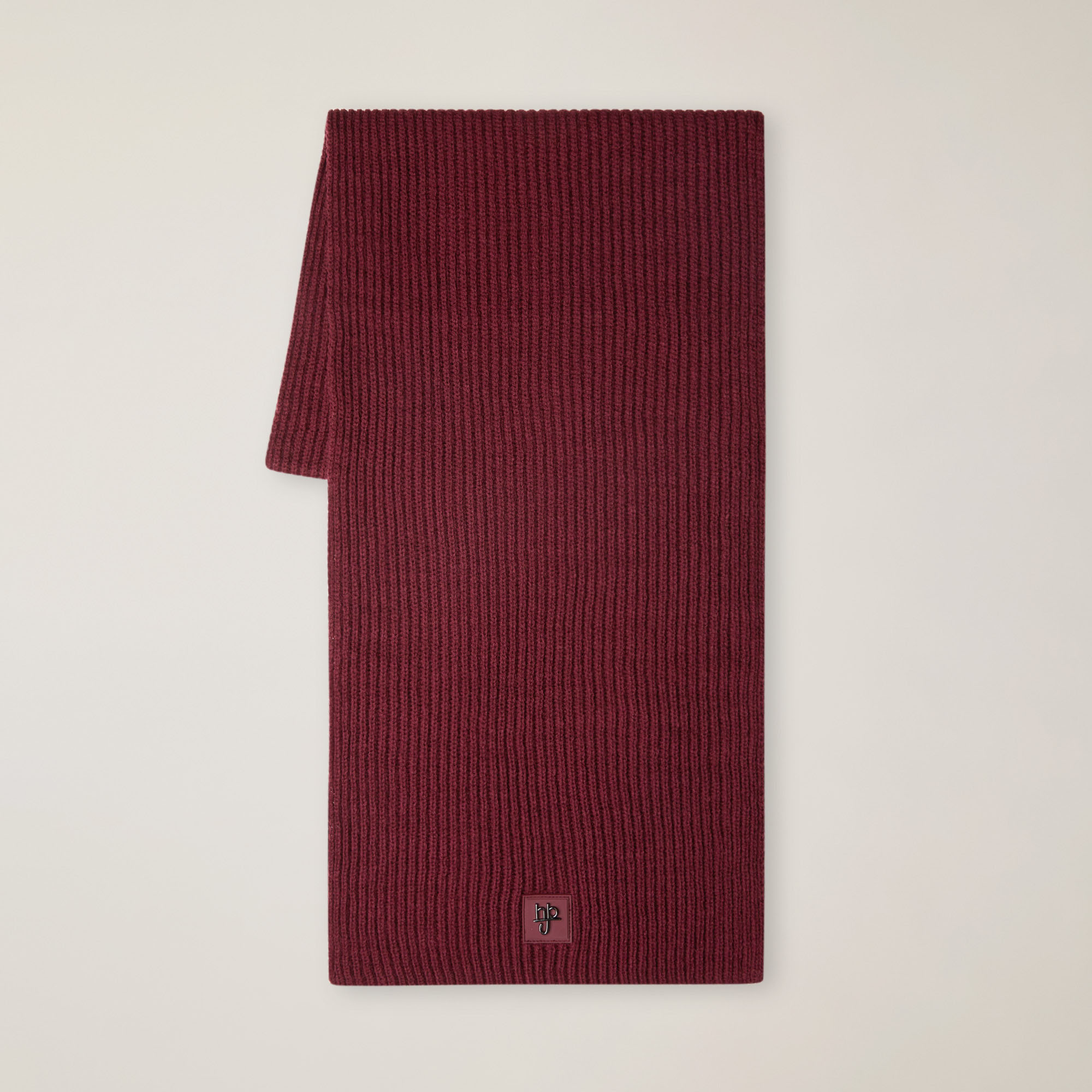 Sciarpa In Misto Lana A Costine Con Patch Logo, Rosso Scuro, large image number 0