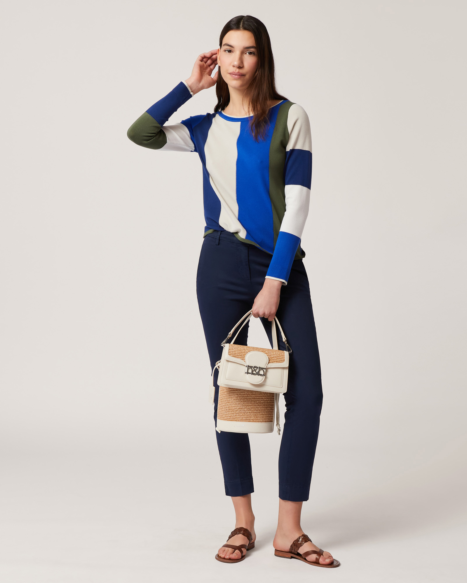 Color Block Sweater, Blue/White/Green, large image number 3