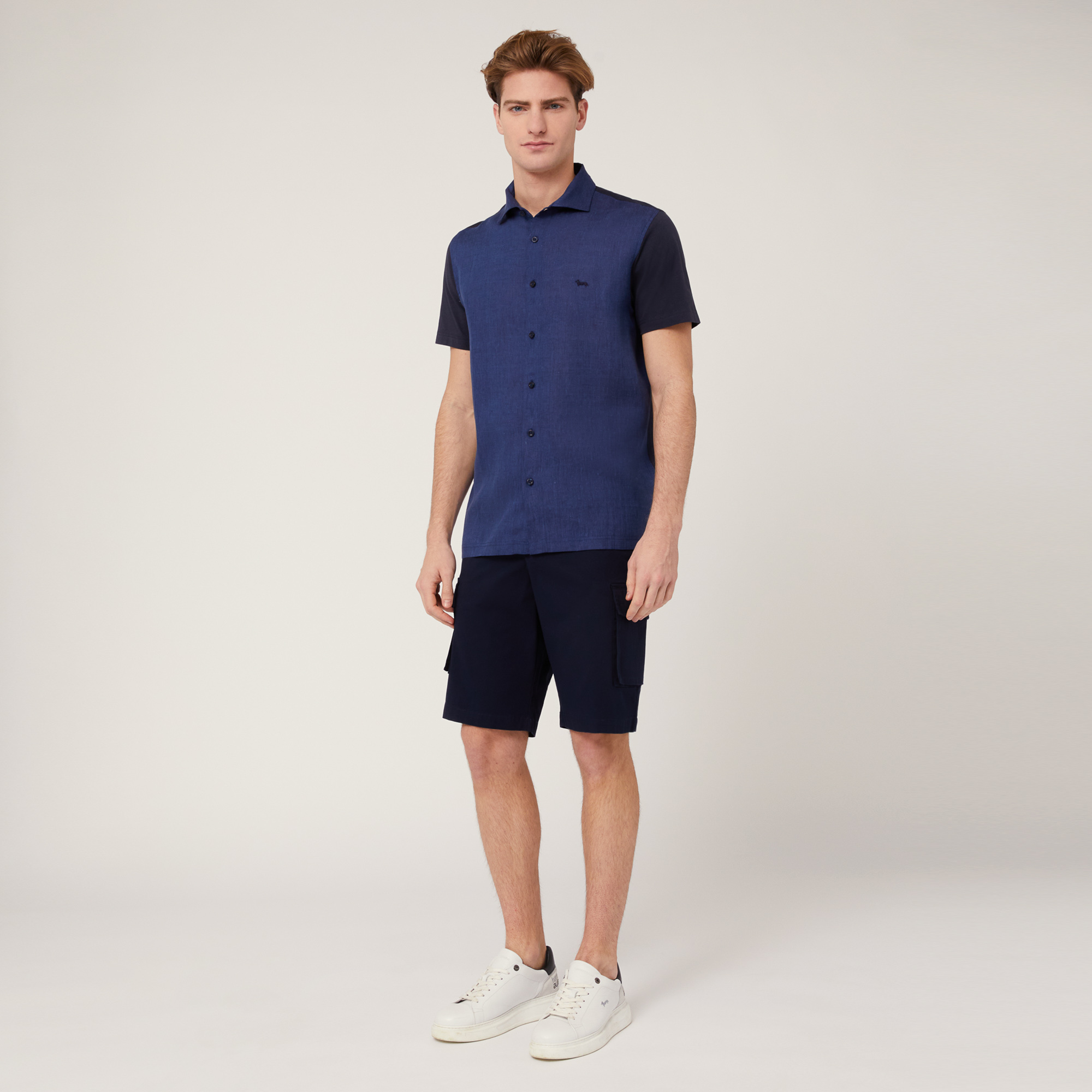 Cotton and Linen Polo Shirt, Blue, large image number 3
