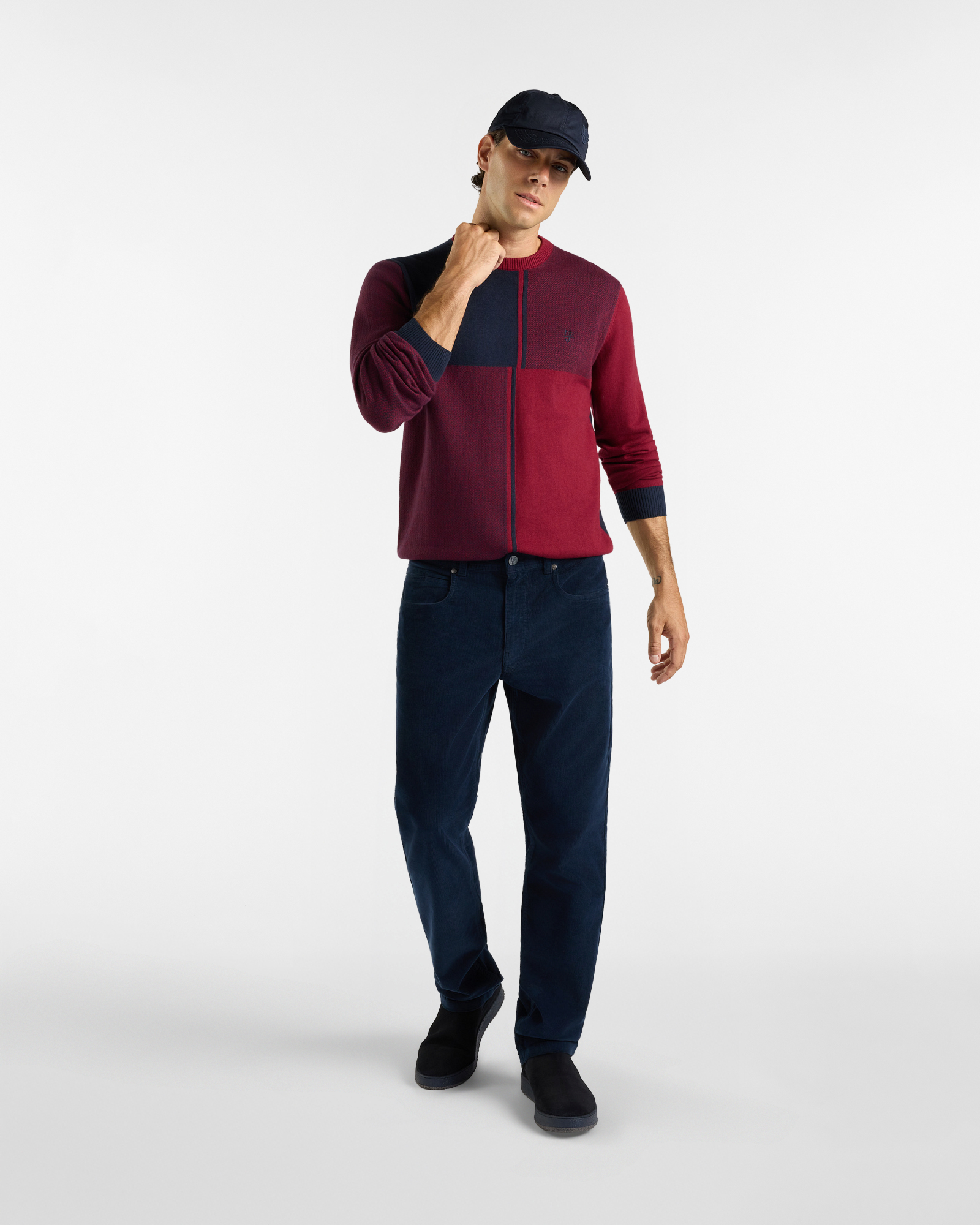 Maglia girocollo HBJ Uomo colour-block in misto lana e cashmere, ROSSO, large