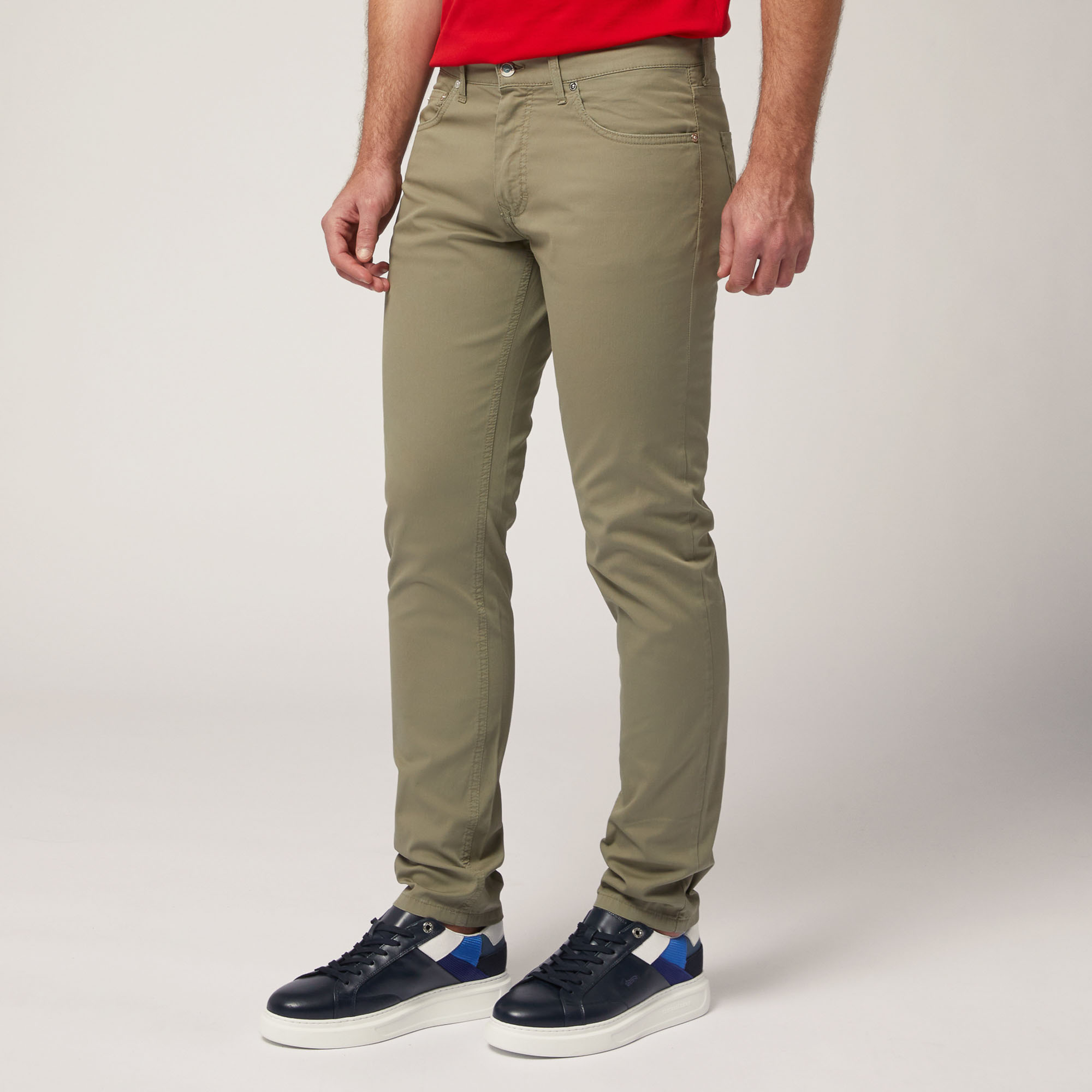 Narrow Five-Pocket Pants, Green, large