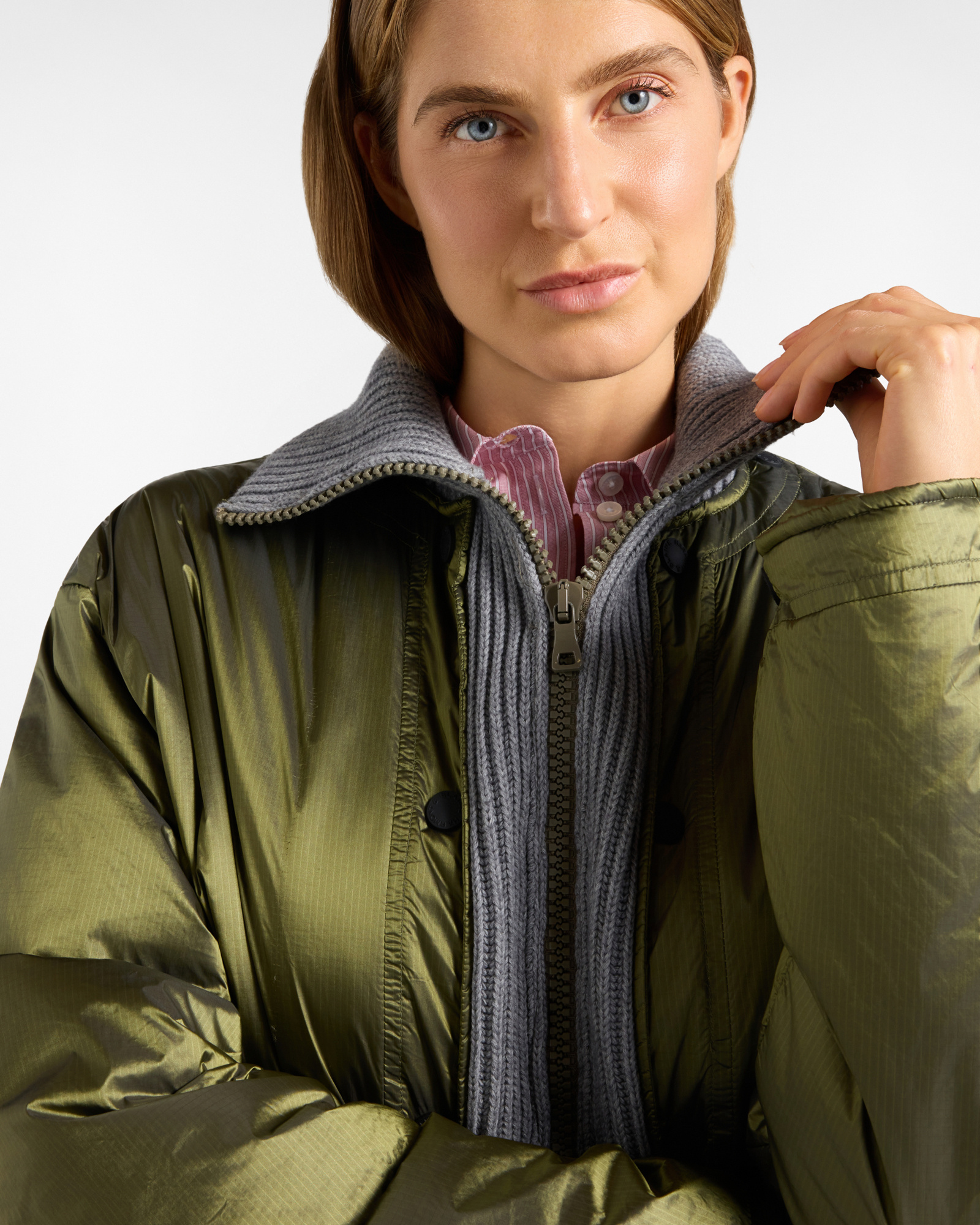 Re-Loved women&rsquo;s jacket with knitted inserts in nylon, Made in Italy, SPORT GREEN, large