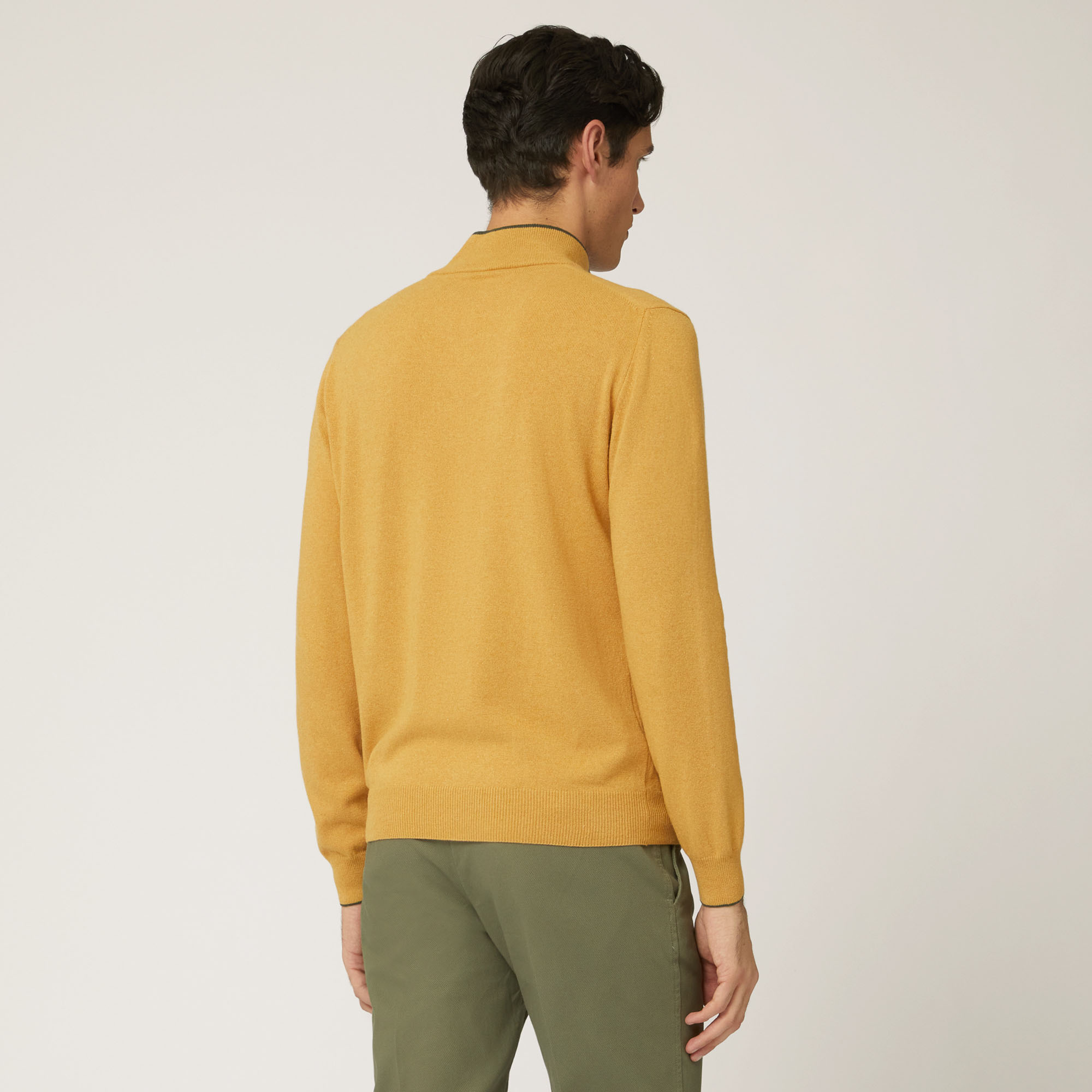 Pullover Girocollo Half Zip In Misto Lana, Oro, large image number 1