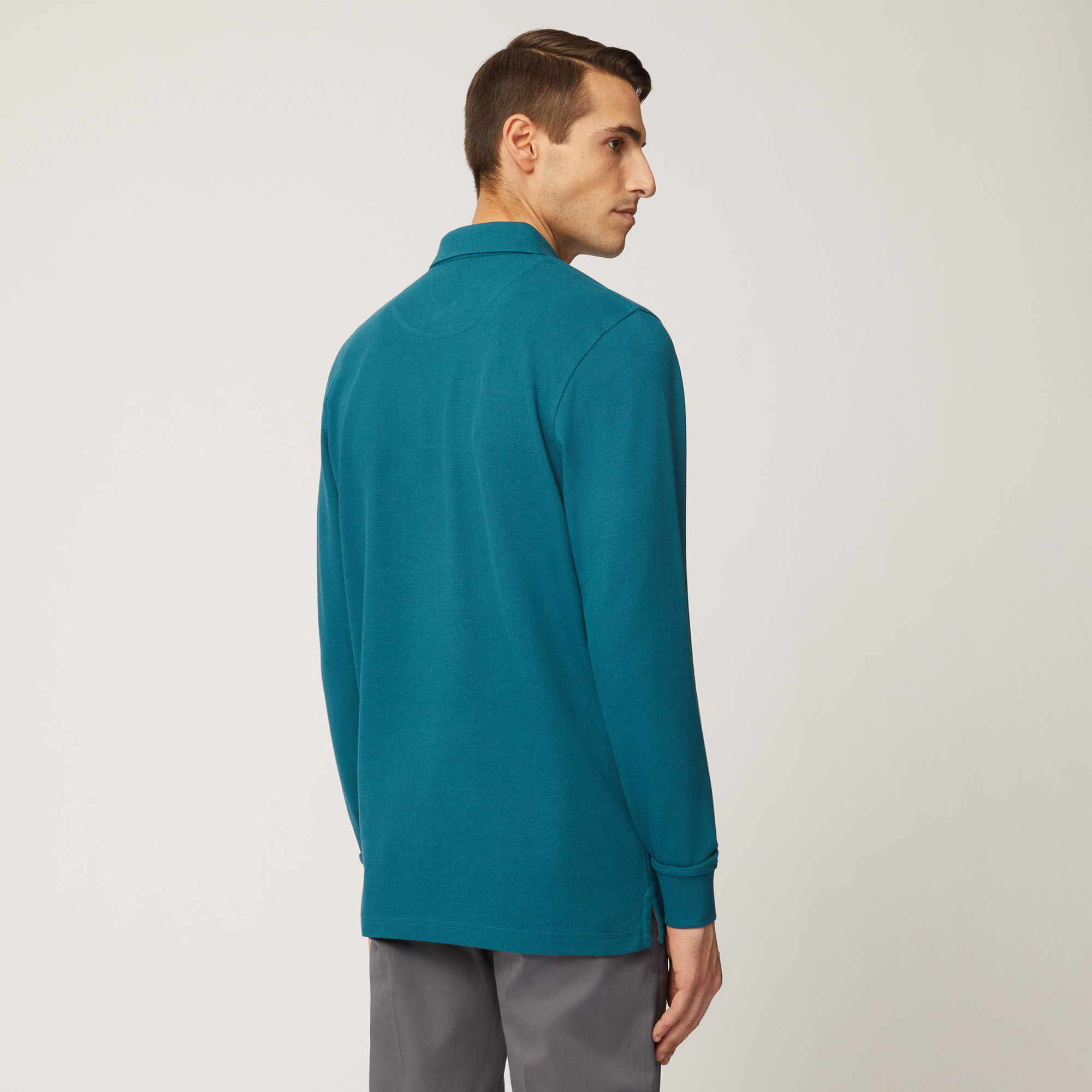 Polo A Maniche Lunghe Regular Fit, Verde Petrolio, large image number 1
