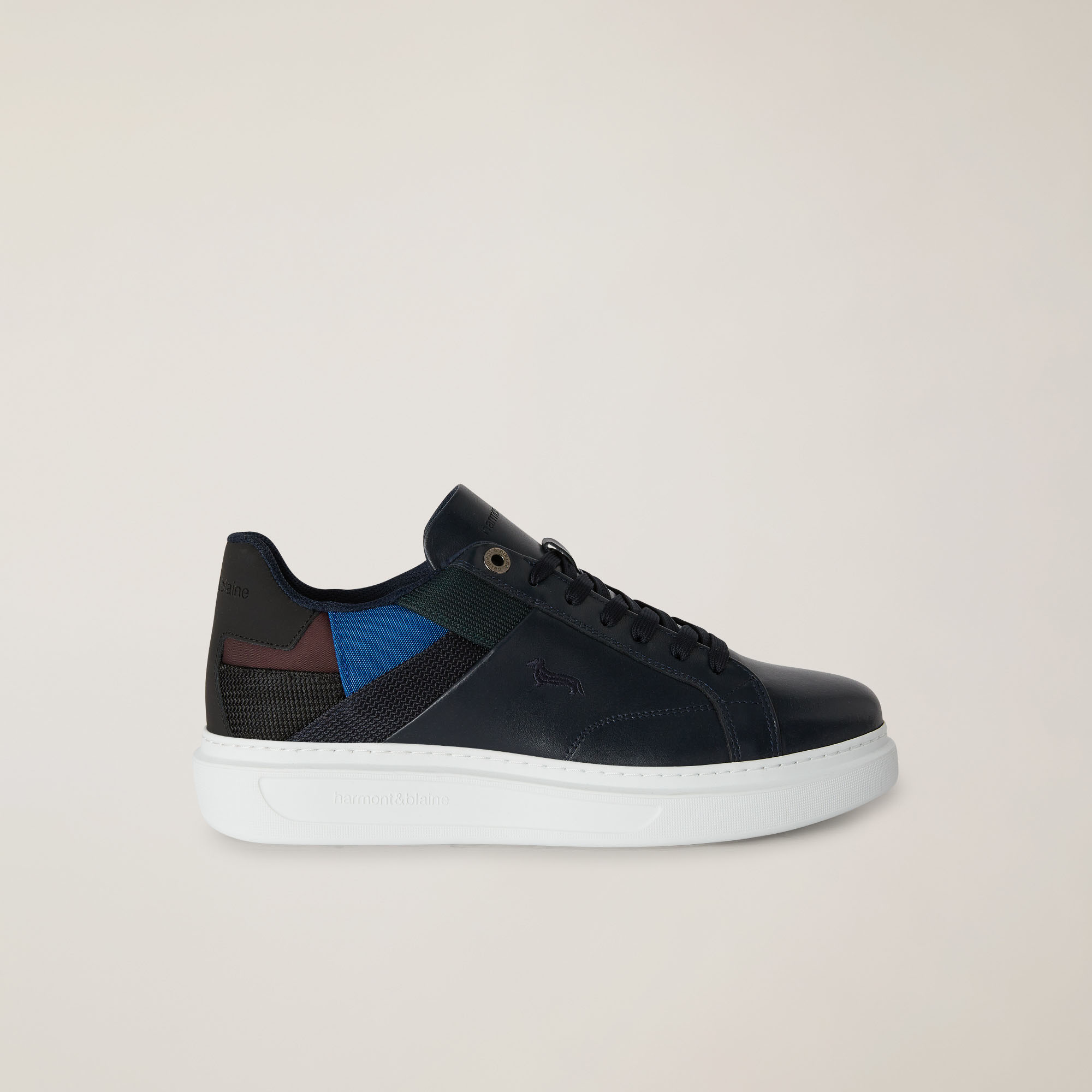 Leather And Fabric Sneakers With Contrasting Details, Blue, large