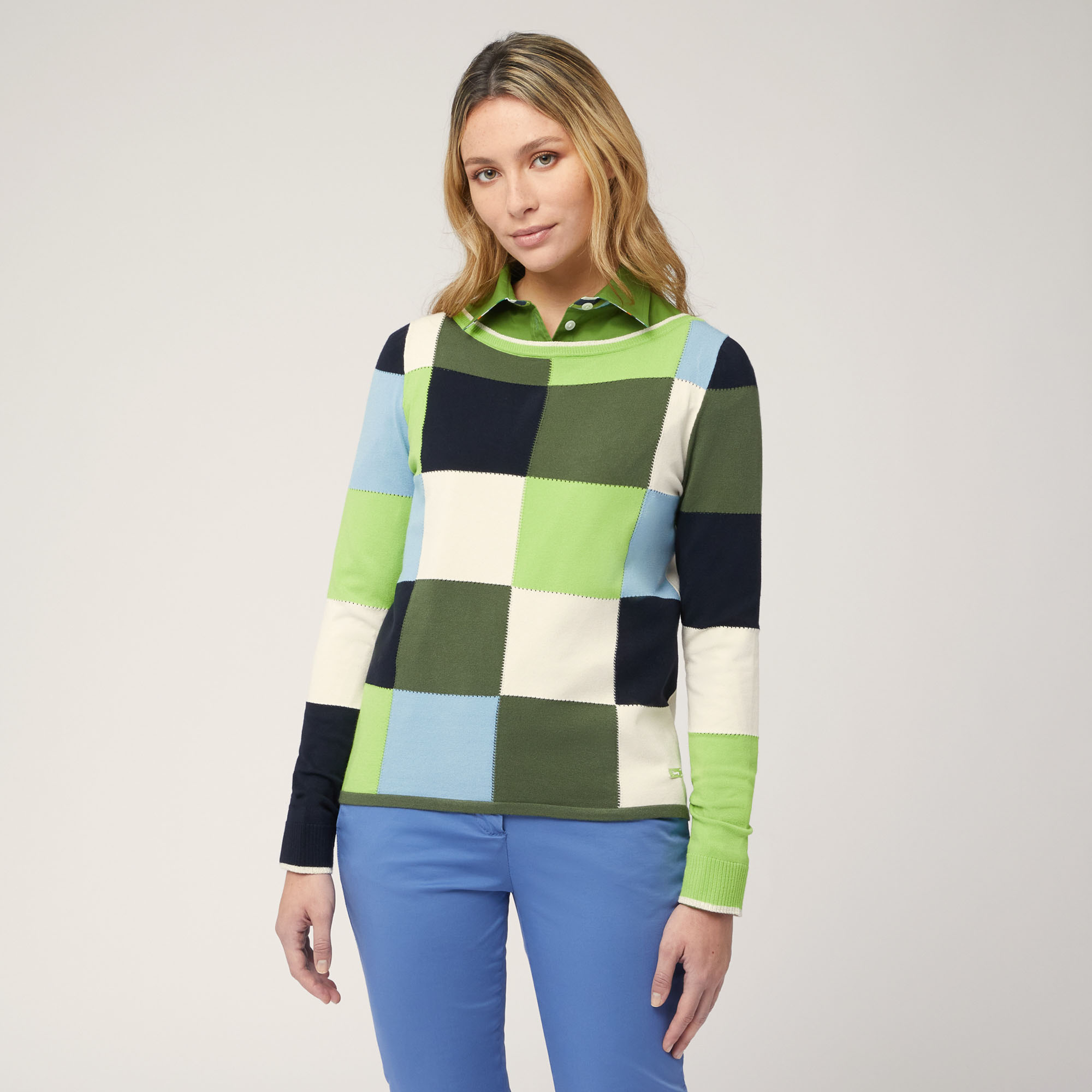 Chequered Pullover, Green, large