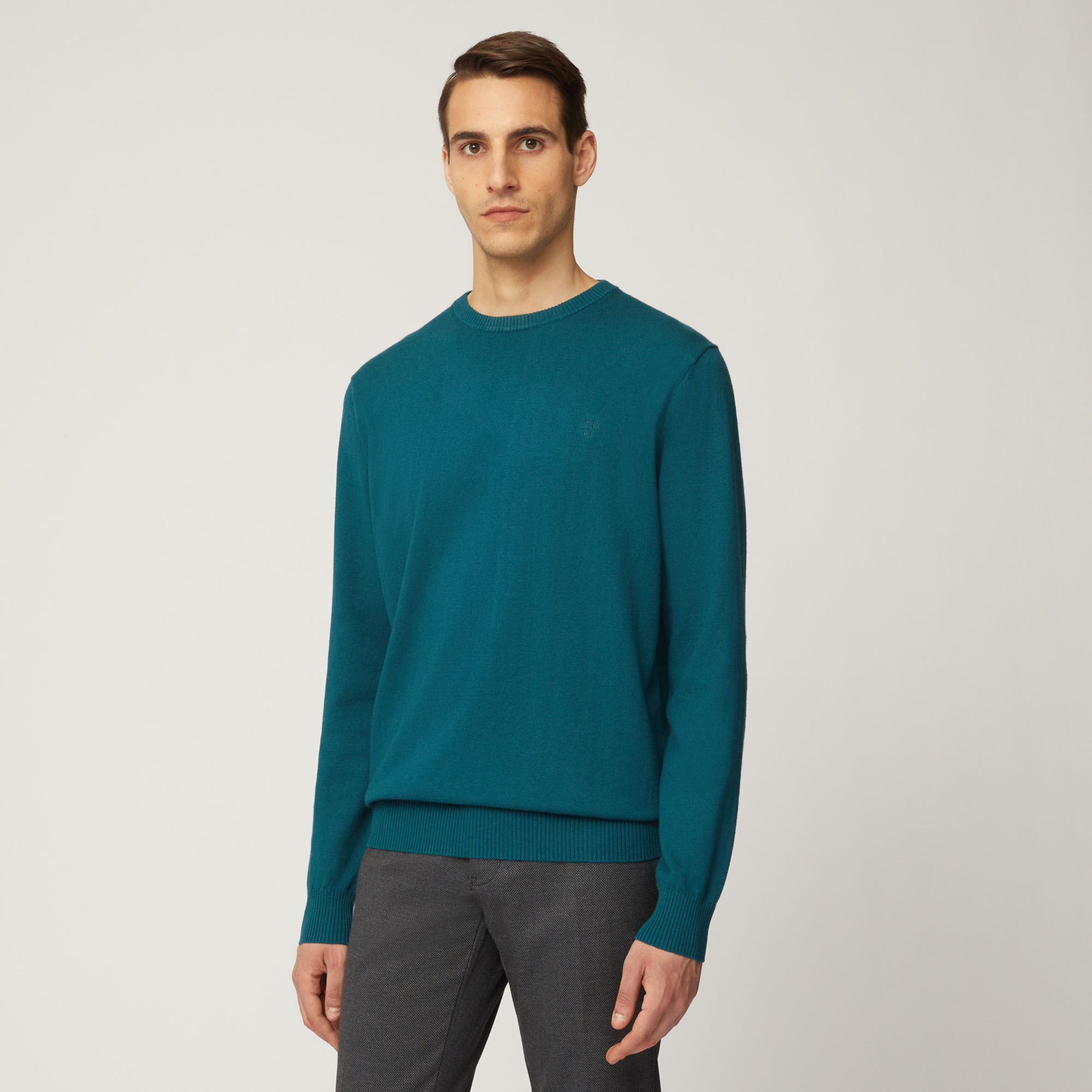 Pullover Girocollo Con Toppe Sui Gomiti, Verde Petrolio, large image number 0