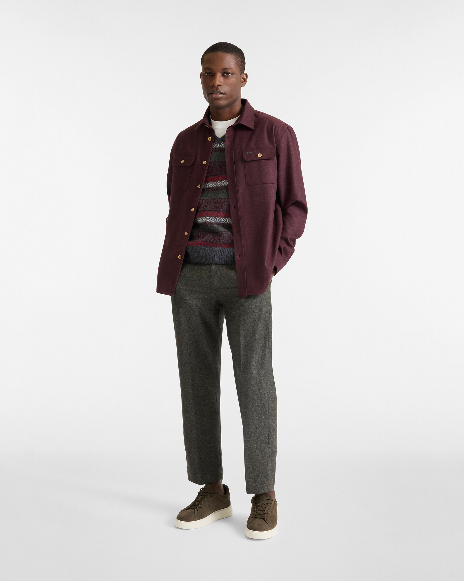 Oversized Flannel Shirt with Patch Pockets, Dark Red, large image number 3