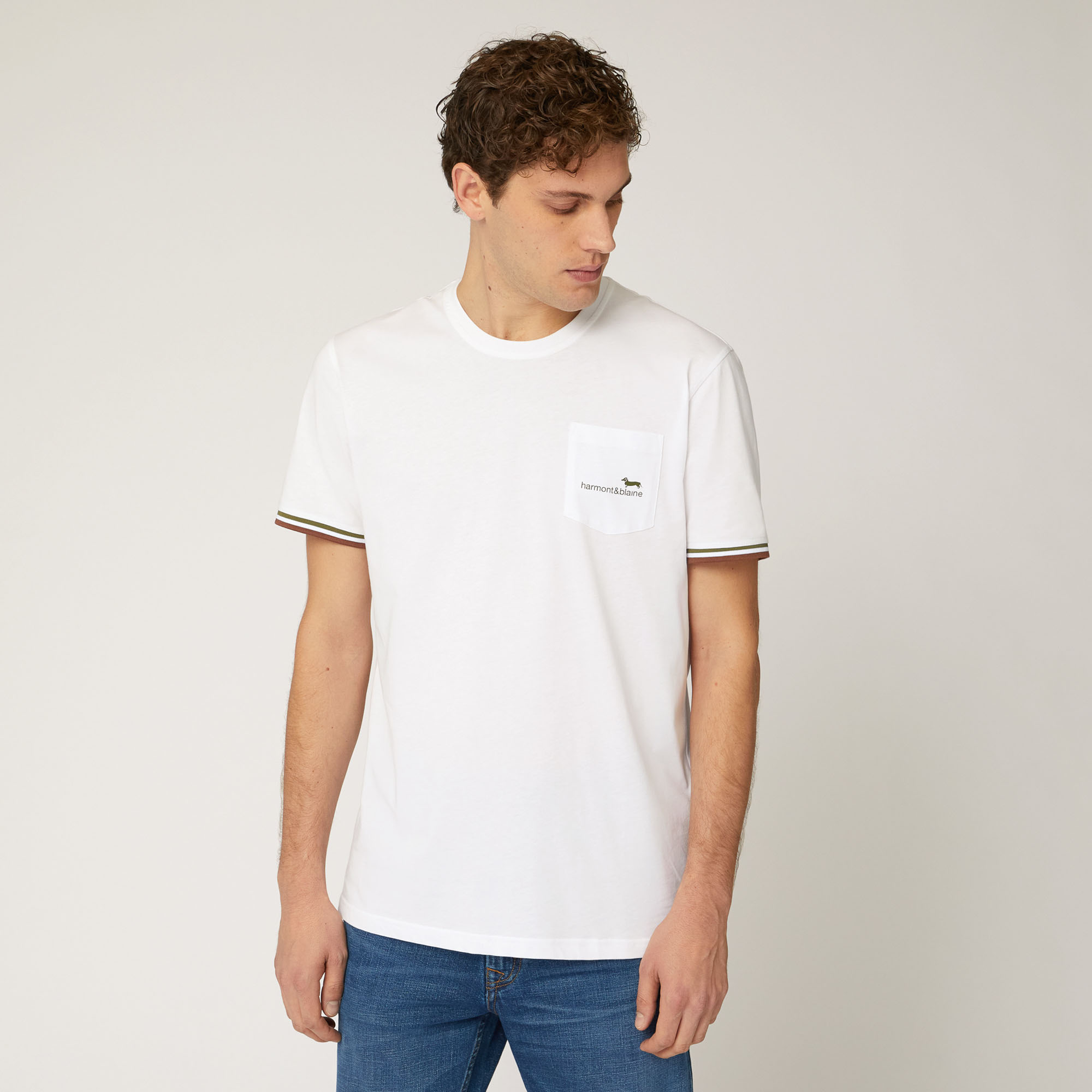 T-Shirt Con Taschino Logato, Bianco, large