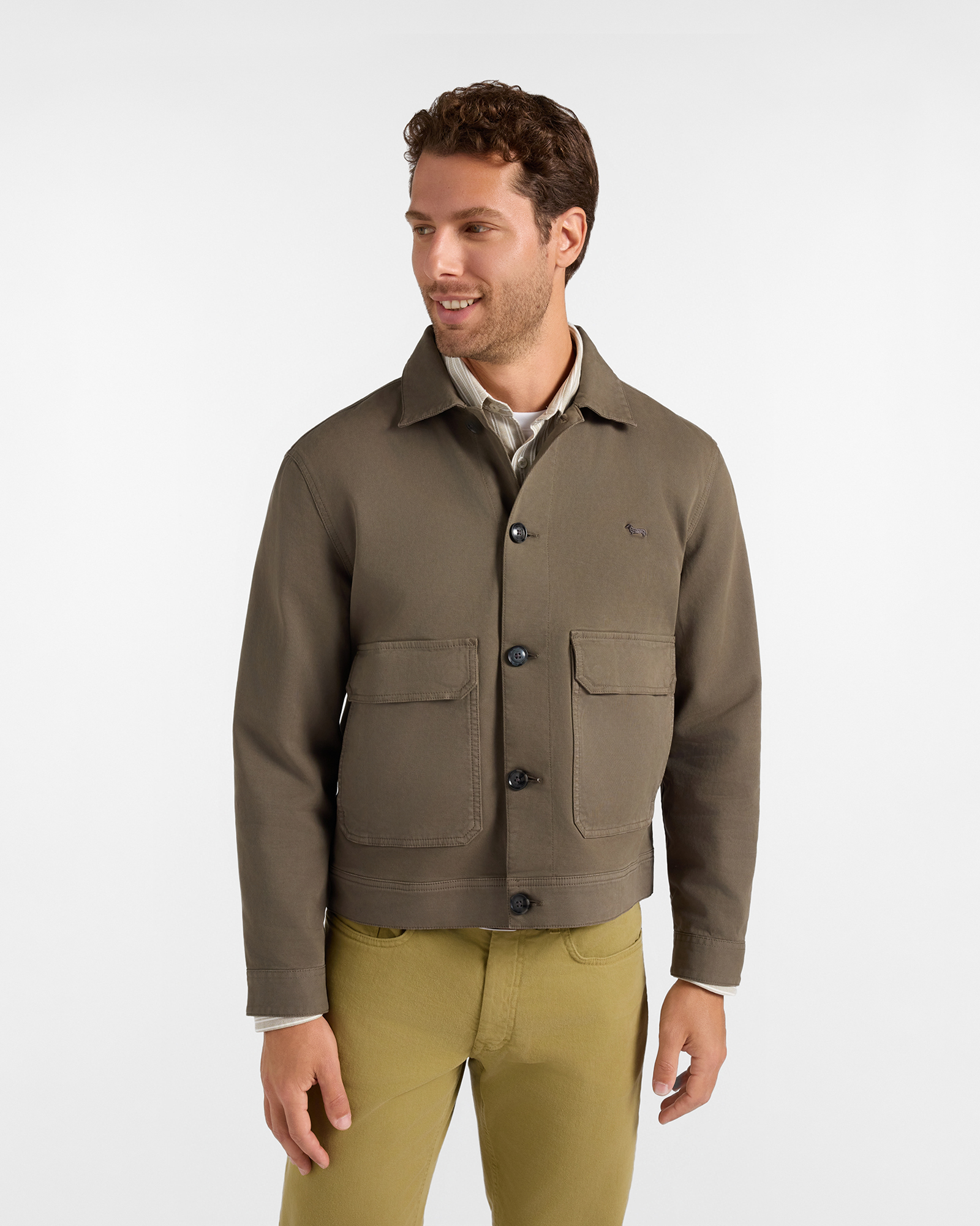 Men's green cotton cavalry twill jacket with flap pockets
