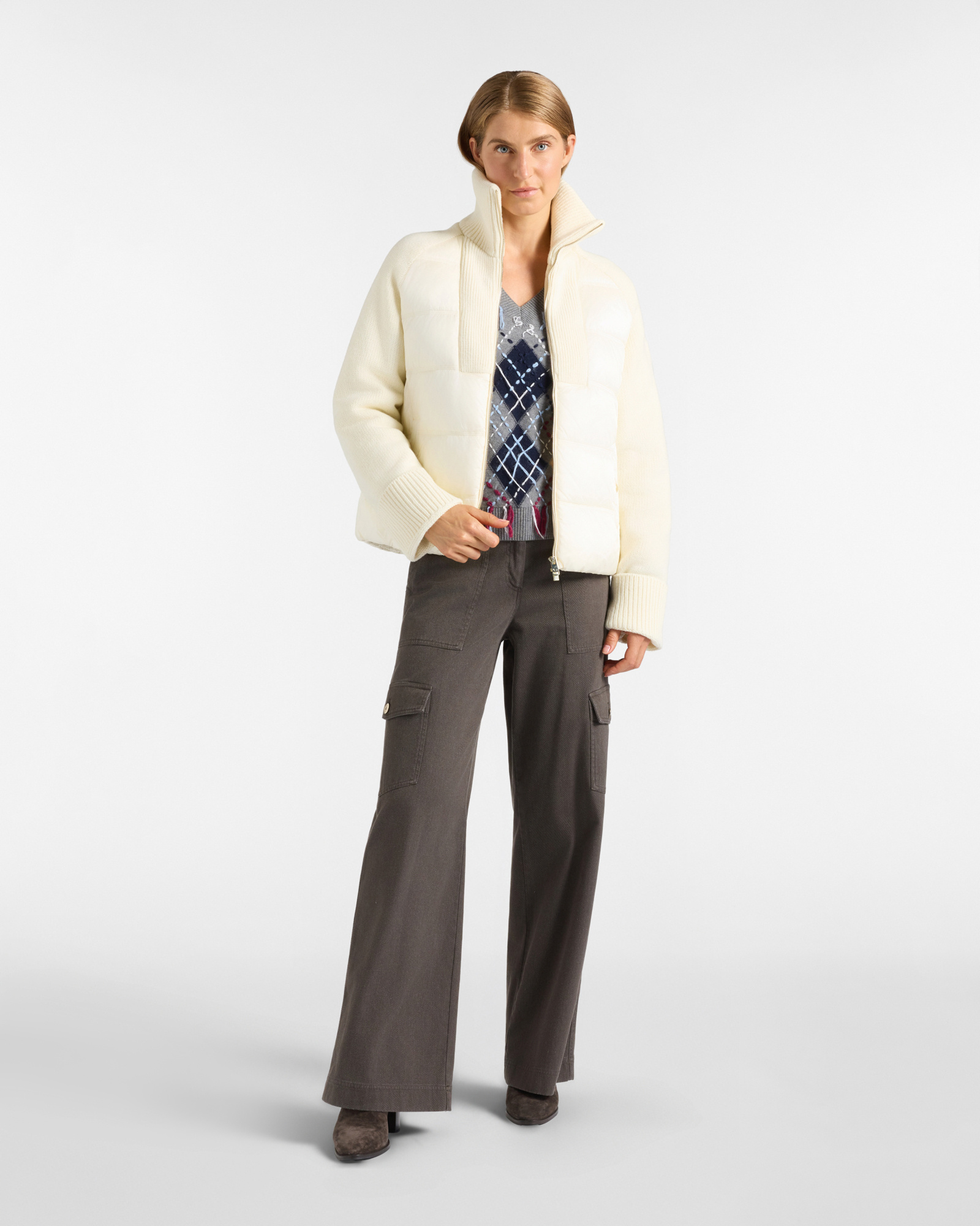 Women's V-neck sweater in gray wool blend, GRAY, large image number 3