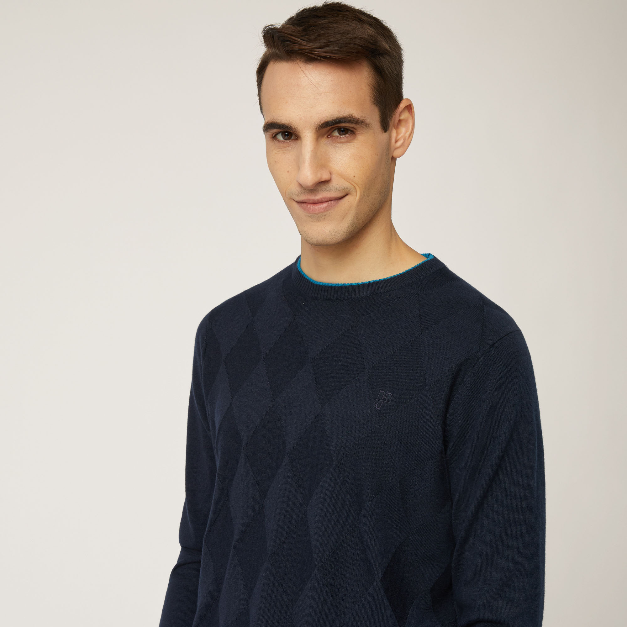 Pullover Girocollo  A Rombi, Light Blue, large image number 2