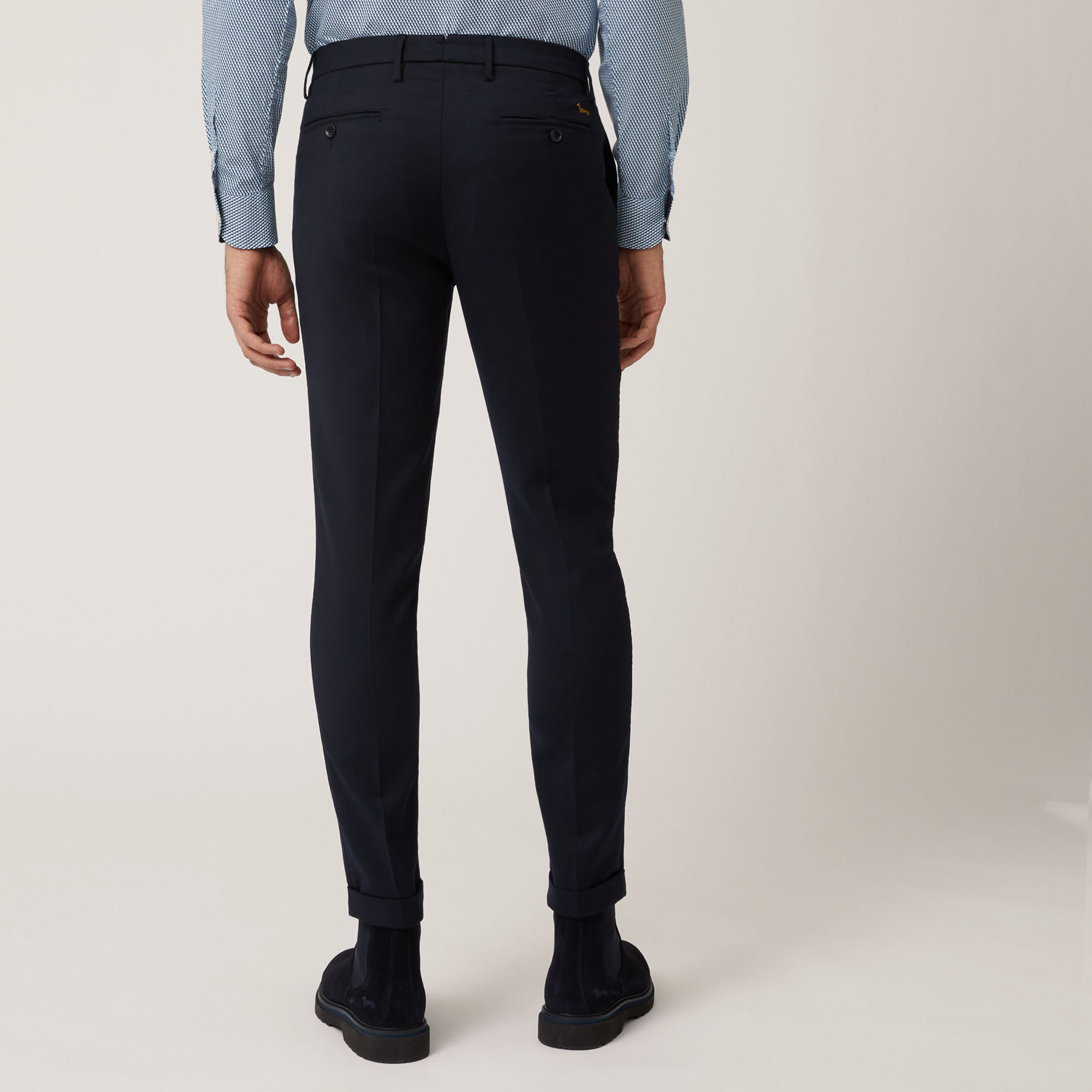Pantalon Chino Coupe Slim En Laine Mélangée, Bleu, large image number 1