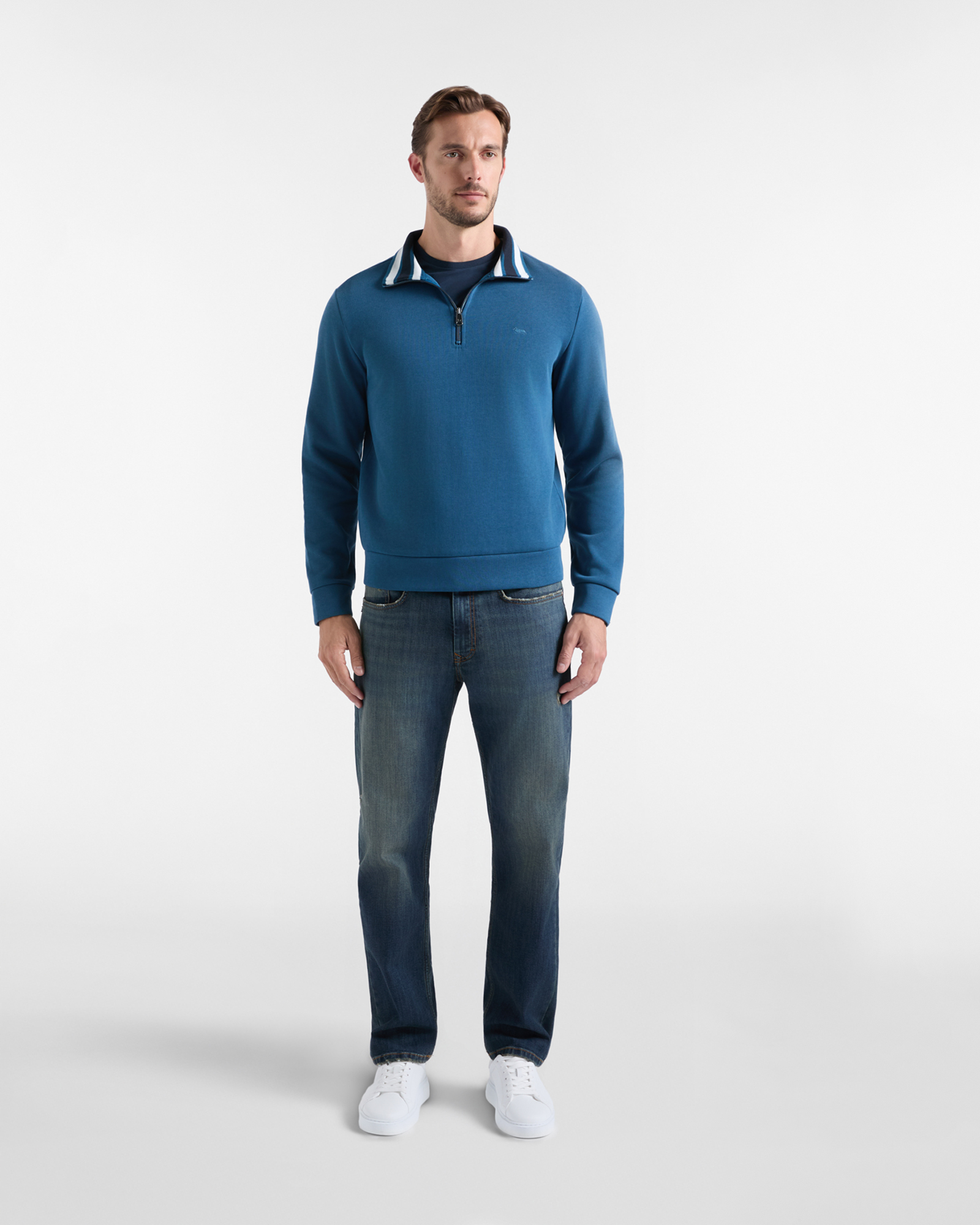 Men's Regular Fit half-zip ribbed cotton sweatshirt, DARK GREEN, large image number 3