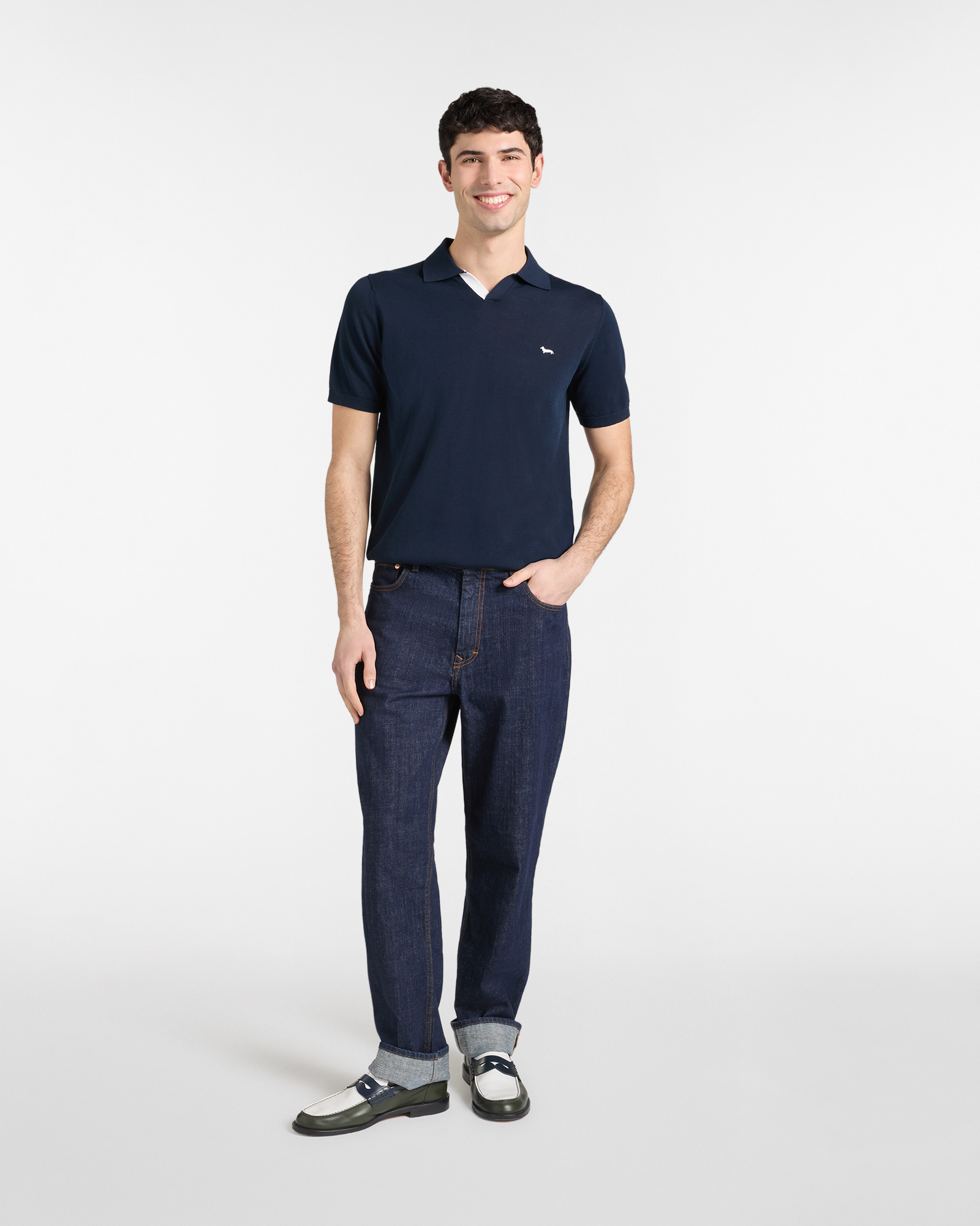 V-neck knit polo shirt, Blue, large image number 3