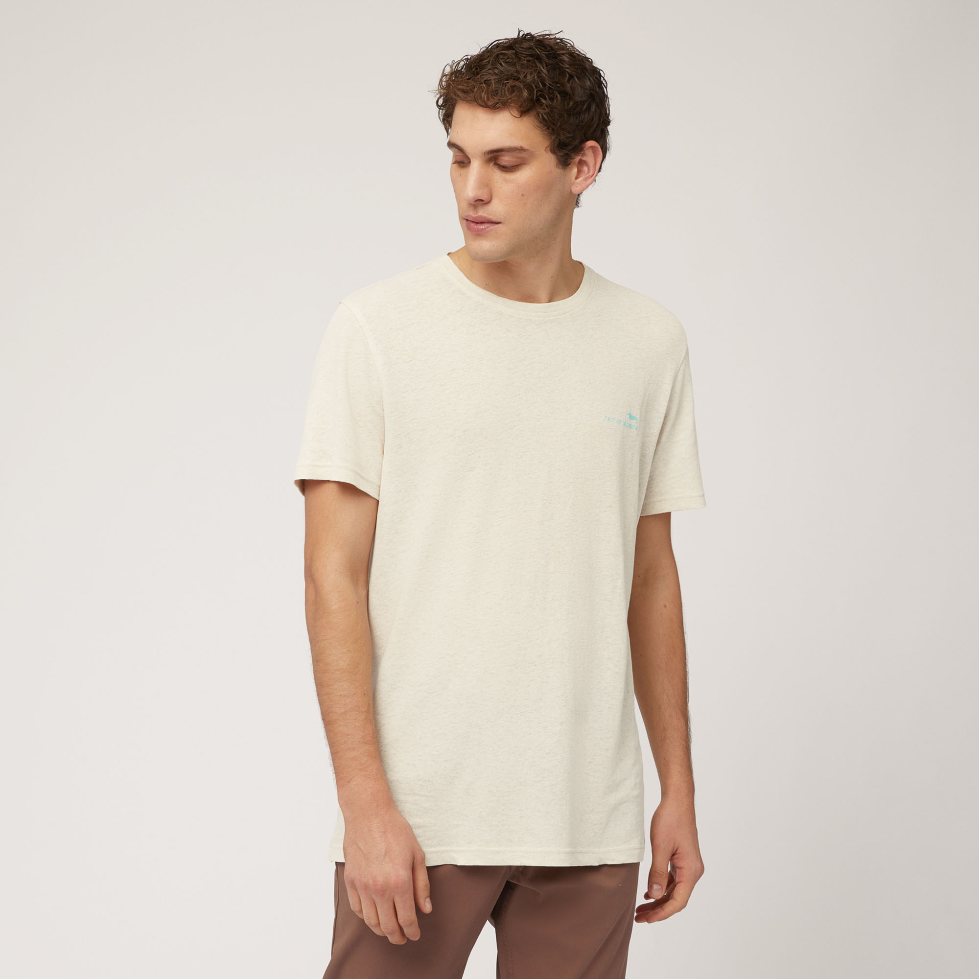 Linen and Cotton T-Shirt, Beige, large image number 0