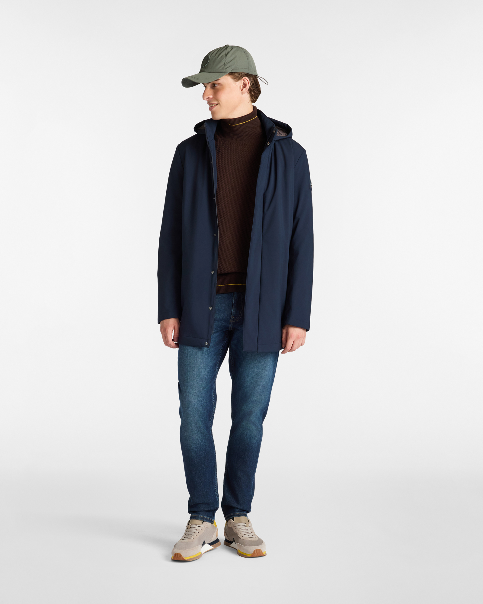Soft Shell Parka with Hood and Concealed Zipper, Dark Blue, large image number 3
