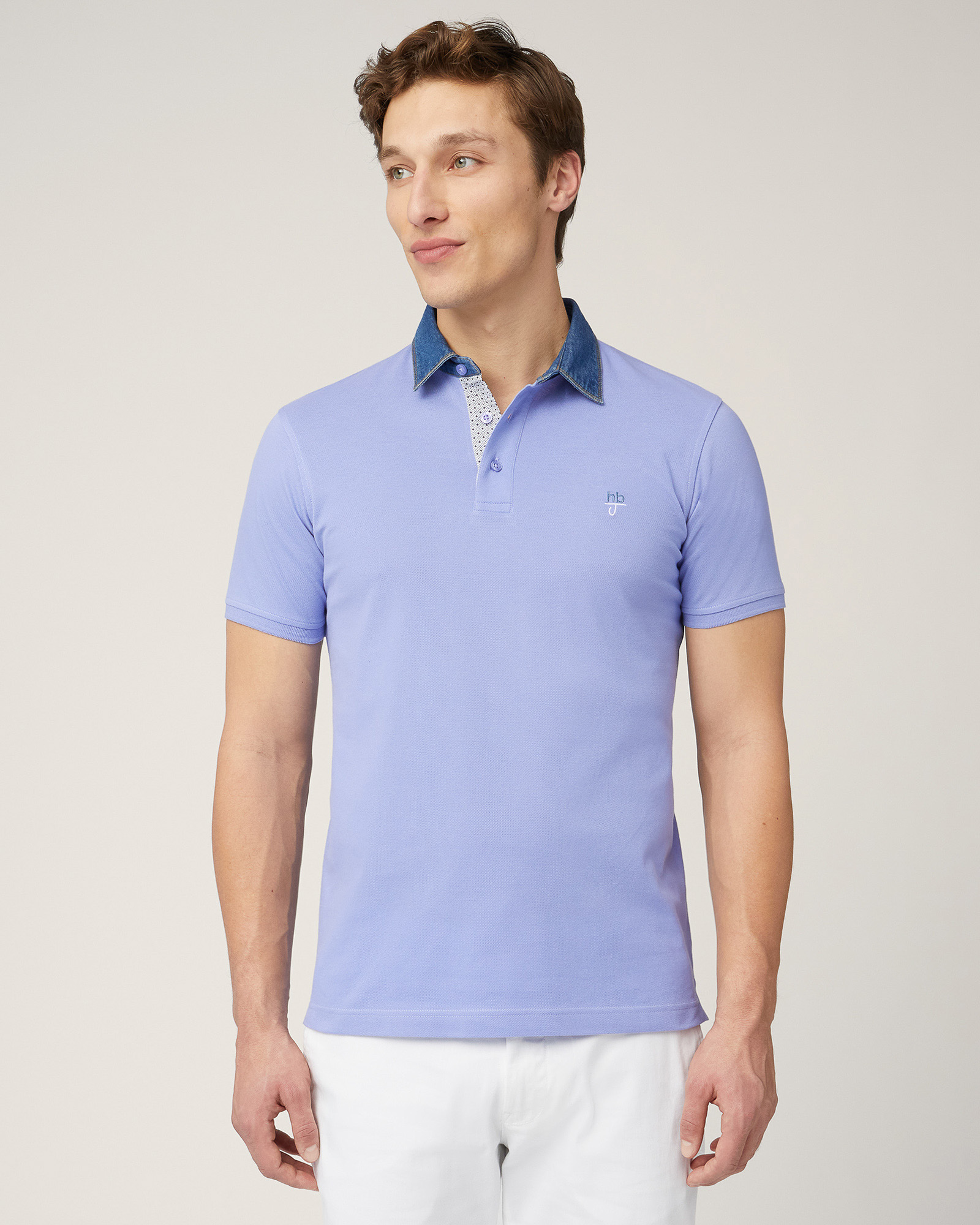 Polo Con Collo In Denim, Viola Ortensia, large