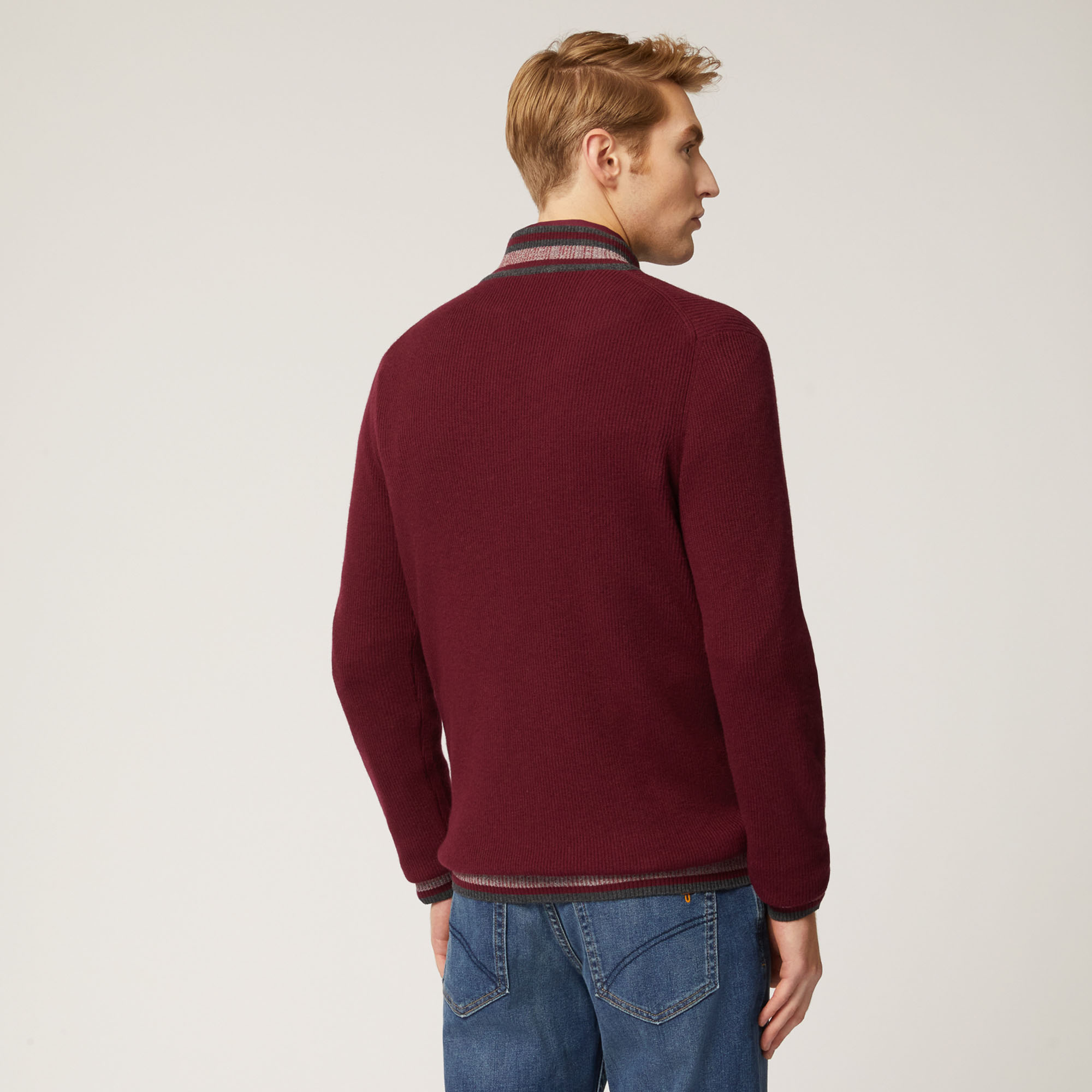 HALF ZIP PUNTO MAGLIA INGLESE, Rosso Scuro, large image number 1