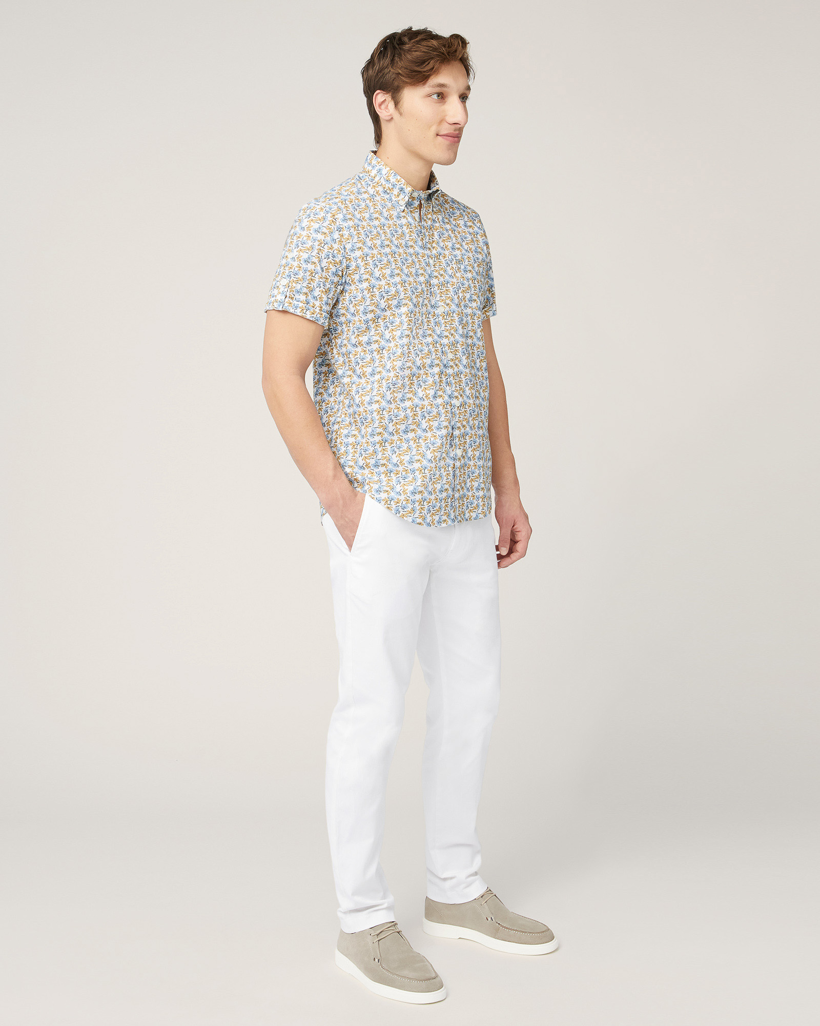 Short-Sleeved Floral Shirt, Peacock Green, large image number 3