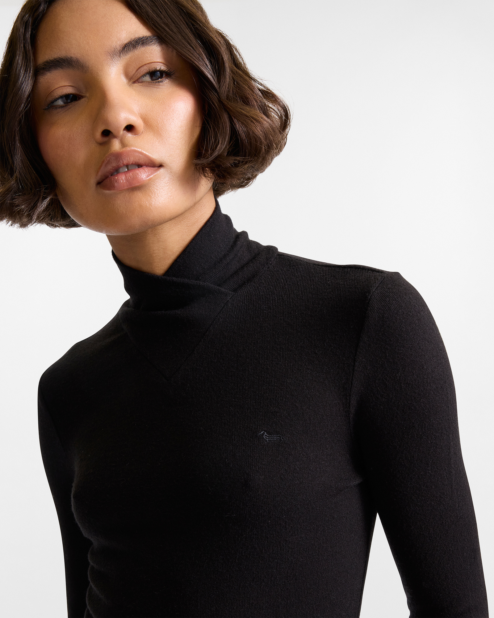 Turtleneck with a Crossed Collar, Black, large image number 2