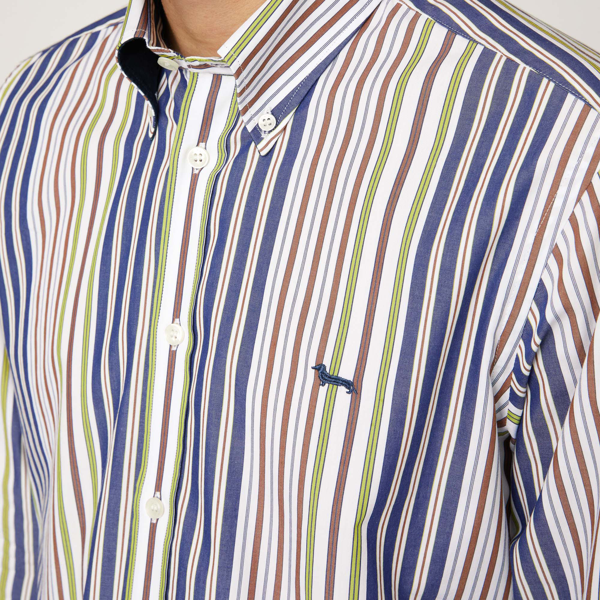 Cotton Shirt with Mixed Stripes, Brown, large image number 2
