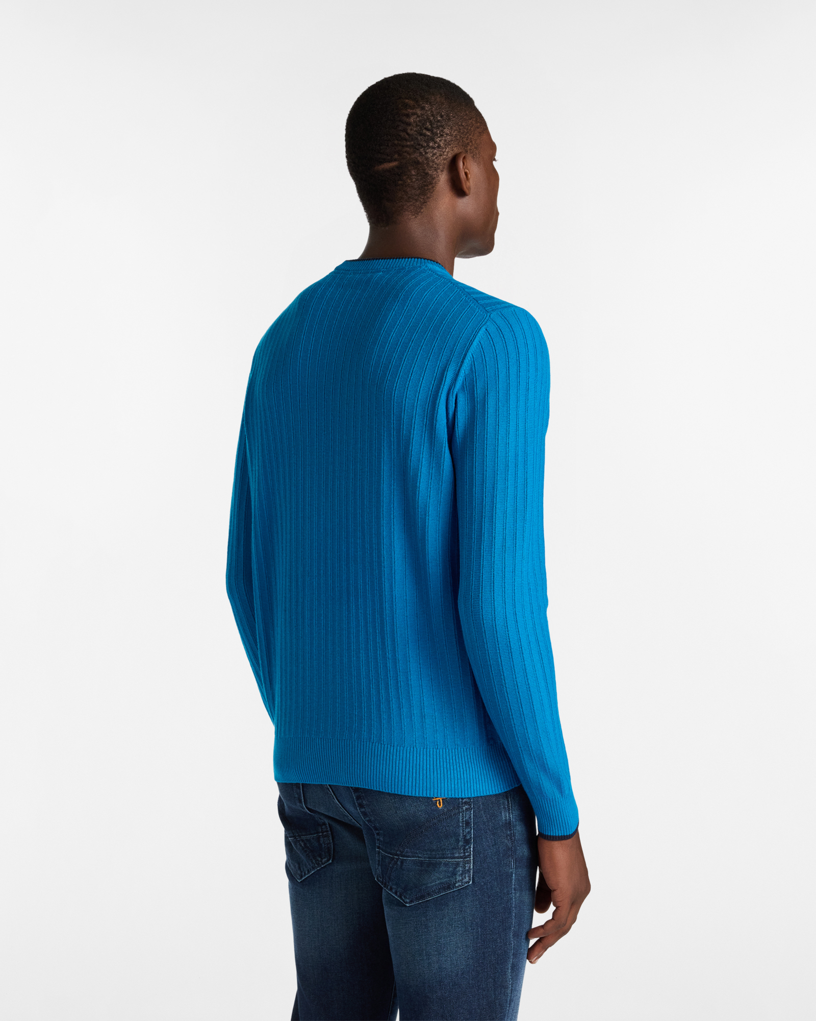Crew Neck Sweater with Contrast Details, Turquoise, large image number 1