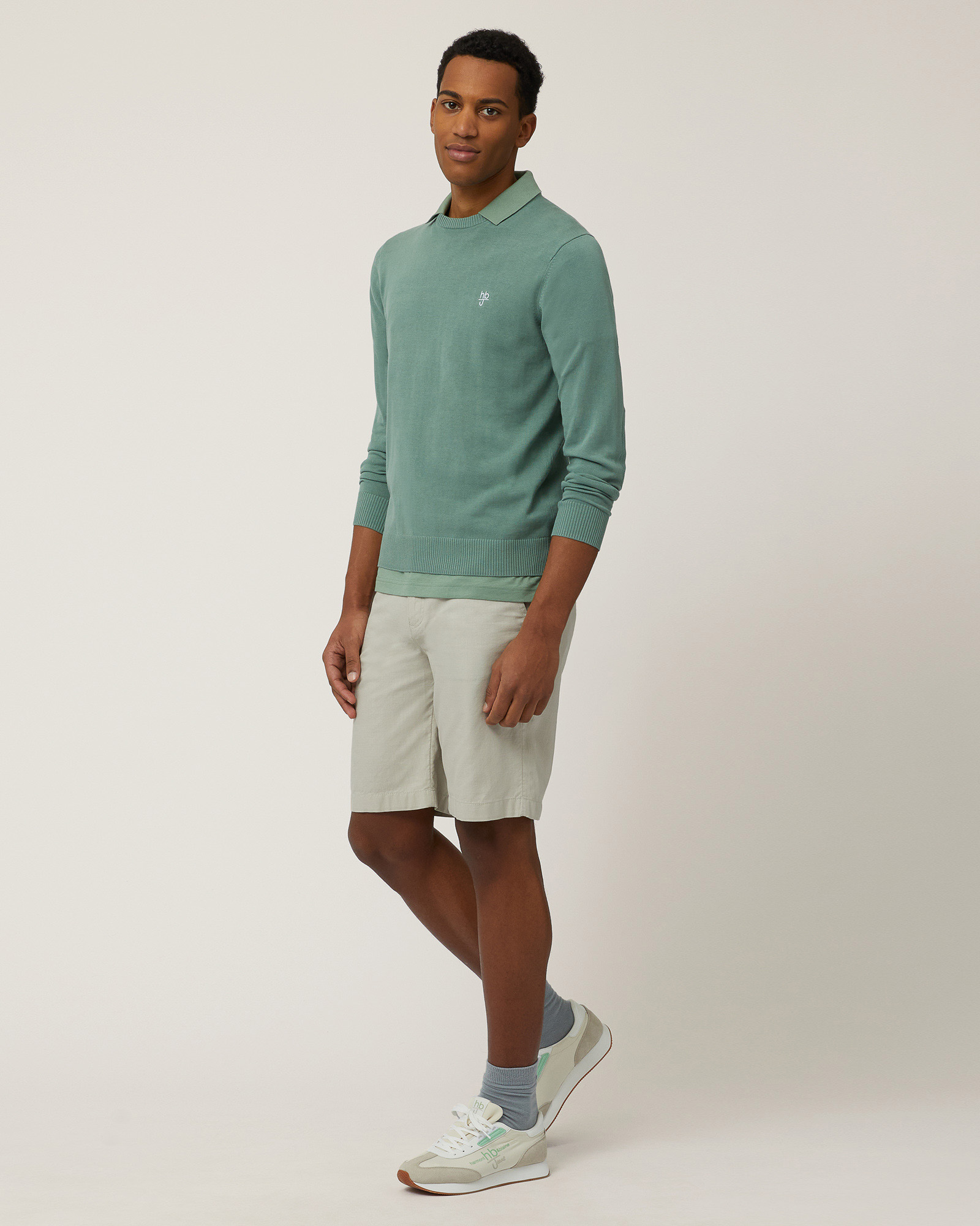 Pullover In Cotone crepe  Con Toppe, Verde Lichene, large image number 3